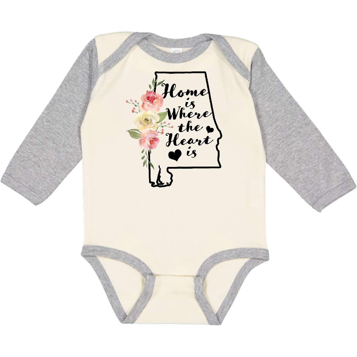 Inktastic Alabama Home is Where The Heart is Watercolor Print Long Sleeve Baby Bodysuit - Perfect for Family Photos, Holidays & Southern-Themed Outfits