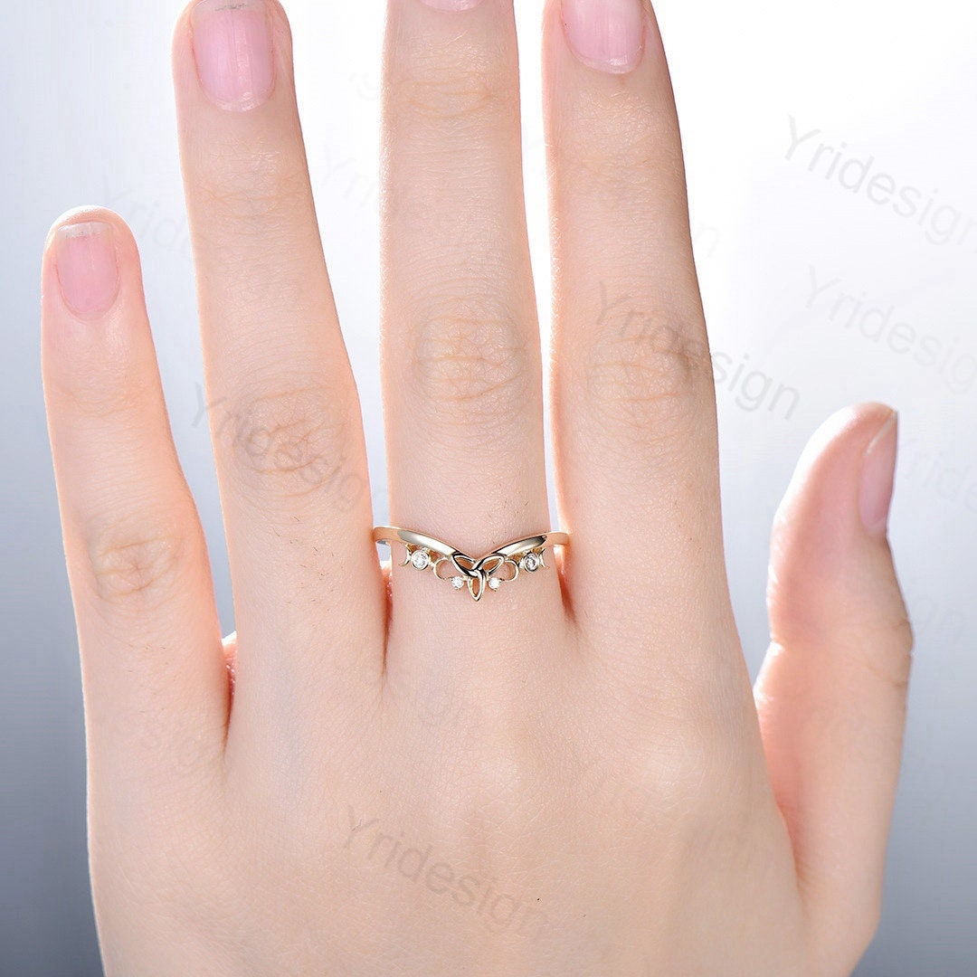 Celtic Knot Norse Viking Diamond Wedding Band for Women - Unique Curved Yellow Gold Stackable Anniversary Ring | Perfect for Weddings, Engagements & Gift Giving