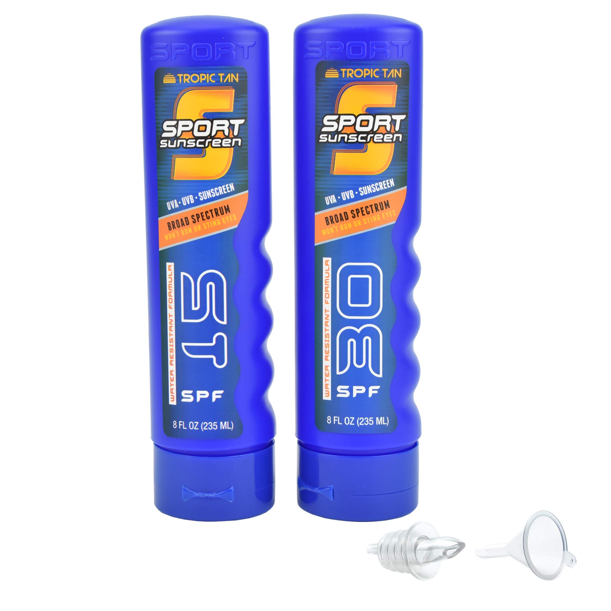 GoPong 2-Pack Sport Bottle Sunscreen Flask with Funnel & Liquor Pour Spout - Leakproof Portable Alcohol Container for Beach, Pool, Tailgating & Outdoor Activities