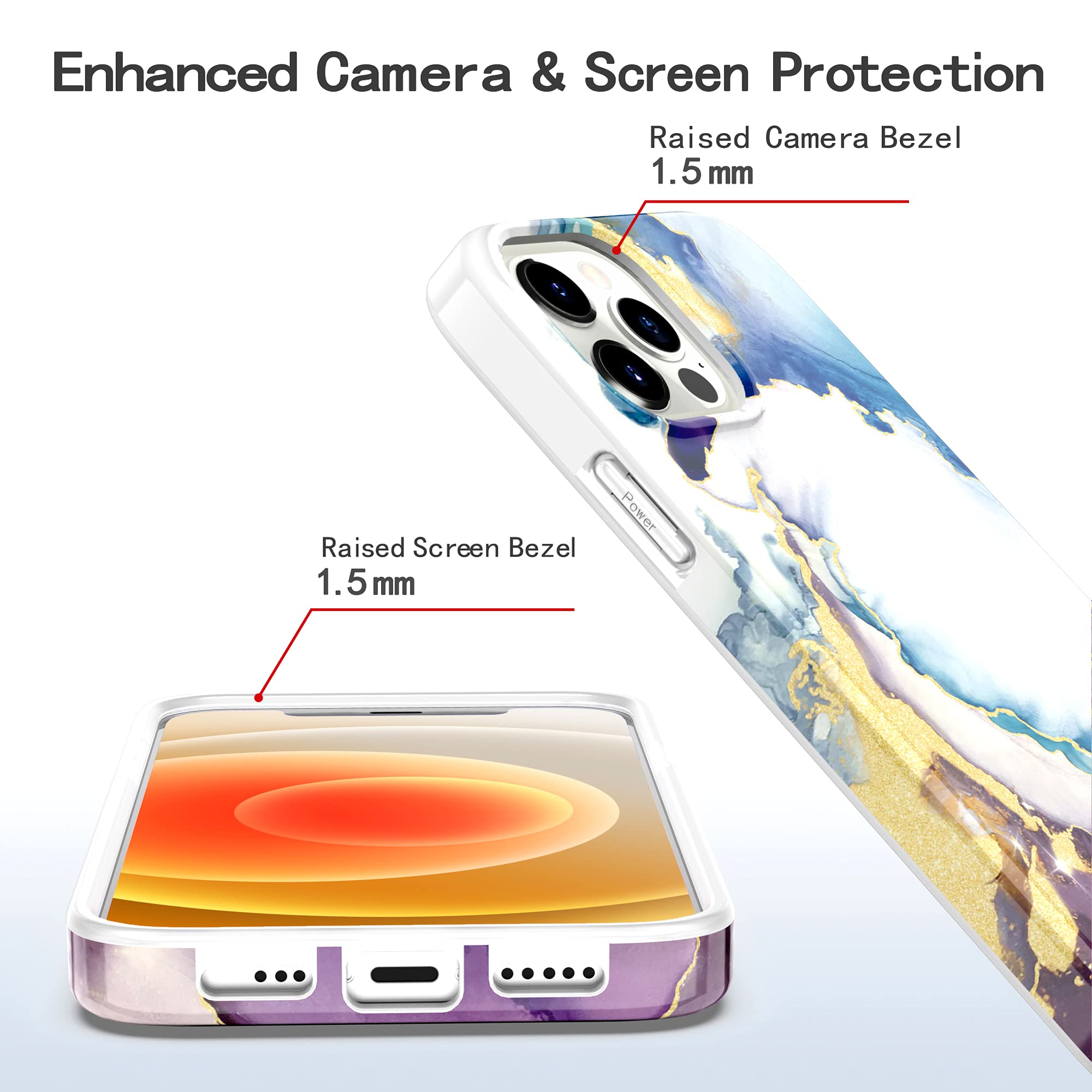 BAISRKE iPhone 12 Pro Max Case 6.7 inch - Sparkle Glitter Marble Design, Shockproof Flexible TPU Bumper Cover for Women (Blue Purple) | Perfect for Everyday Protection & Stylish Accessory