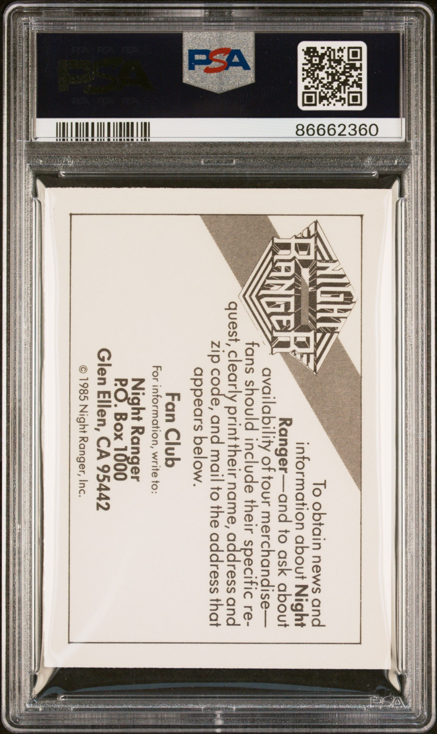 1985 Wonder Bread Rock Stars Night Ranger PSA 10 Graded Trading Card - Perfect for Collectors & Music Memorabilia Fans - Display in Home, Office, or Music Room