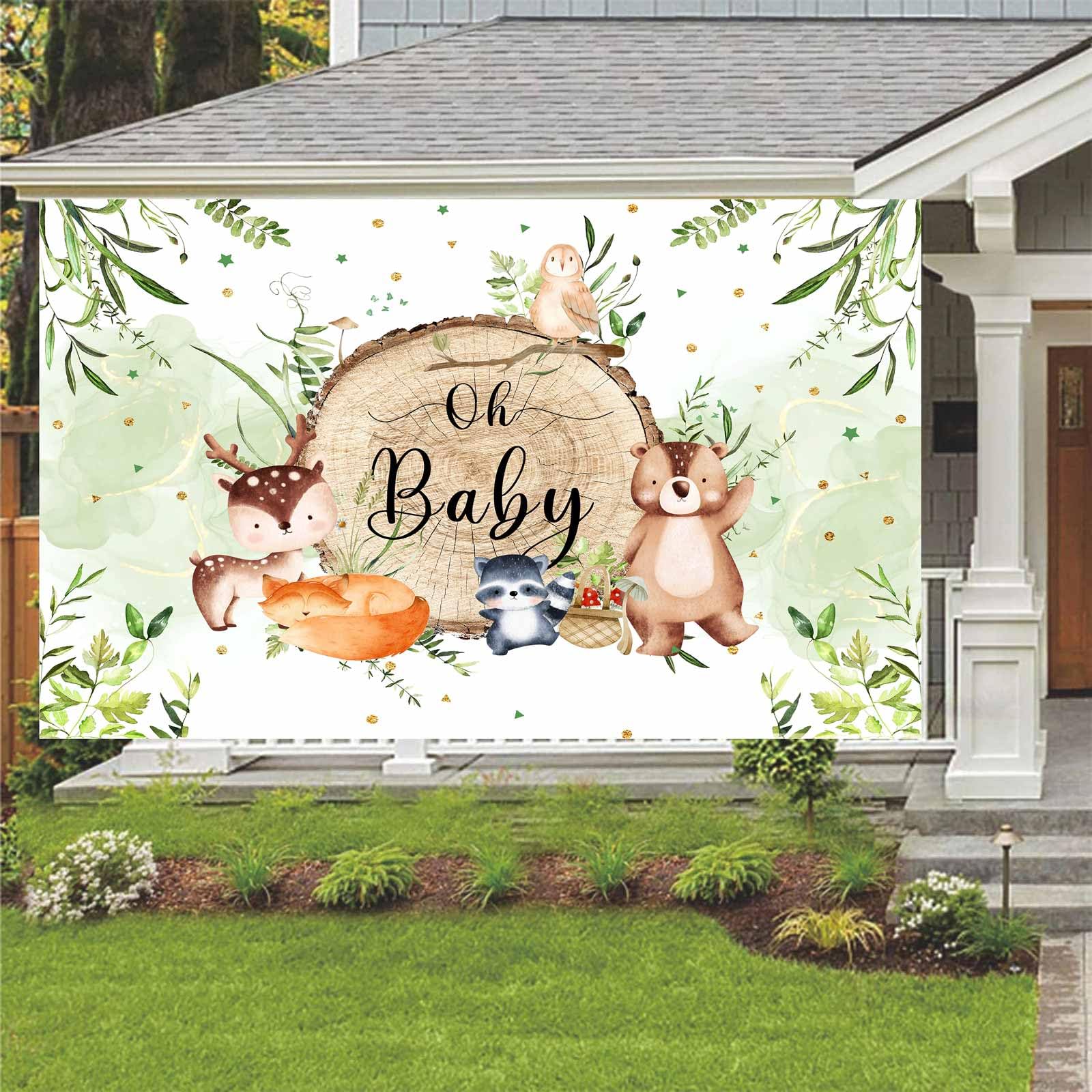 10x8ft Woodland Baby Shower Backdrop - Cute Forest Animals Birthday Party Decor for Kids, Oh Baby Theme Photo Booth Background with Props (Perfect for Baby Showers, 1st Birthdays & Nursery Decor)