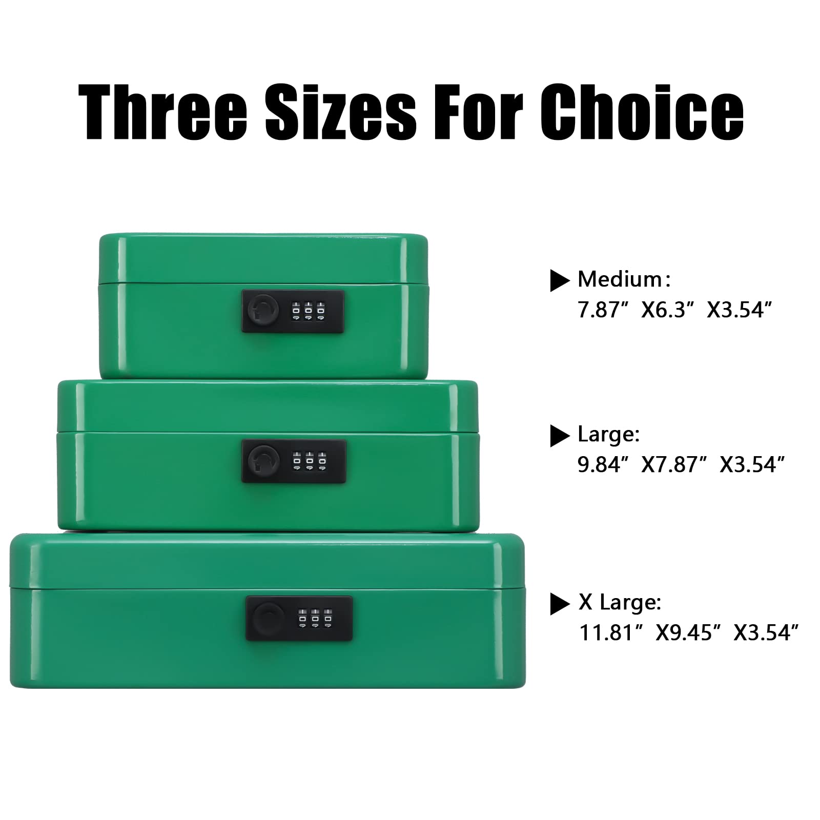 KYODOLED Large Cash Box with Combination Lock - Heavy Duty Metal Money Safe with Removable Tray (9.84x7.87x3.54 Inch) - Secure Storage for Cash, Valuables & Documents - Ideal for Home, Office, Retail Stores & Small Businesses (Green)