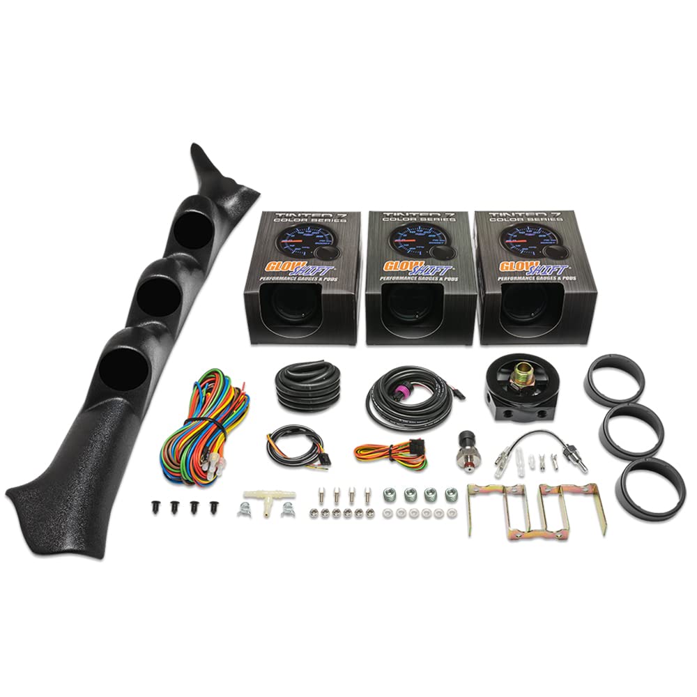 GlowShift 7-Color Tinted Triple Gauge Set for Subaru Impreza WRX STI 2002-2007 - 30 PSI Boost/Vacuum, 100 PSI Oil Pressure & Temperature Gauges with Black Pillar Pod - Performance Monitoring for Racing & Street Driving