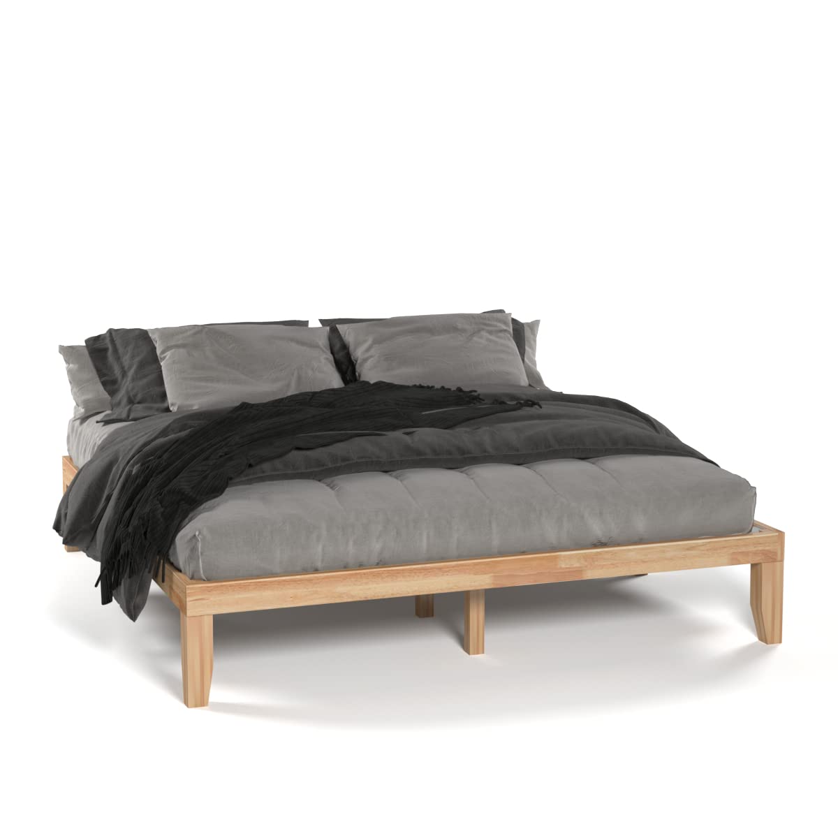KOMFOTT 14 Inch Solid Wood Platform Bed Frame - King Size Rubber Wood Mattress Foundation with Sturdy Poplar Wood Slats | No Box Spring Needed | Natural Finish | Perfect for Modern Bedrooms & Guest Rooms