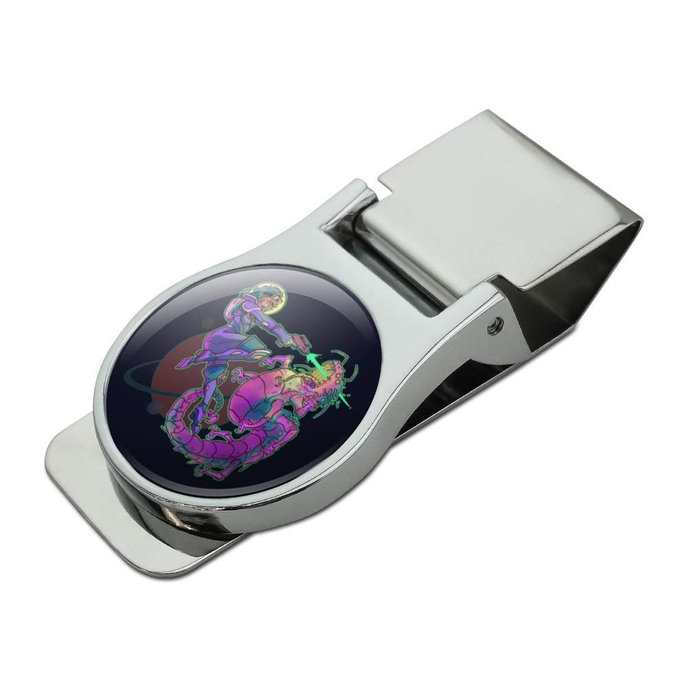 Science Fiction Space Woman & Alien Satin Chrome Metal Money Clip - Unique Collectible Gift for Sci-Fi Fans, Perfect for Cash & Cards (Ideal for Gifts, Weddings, Graduations & Daily Use)