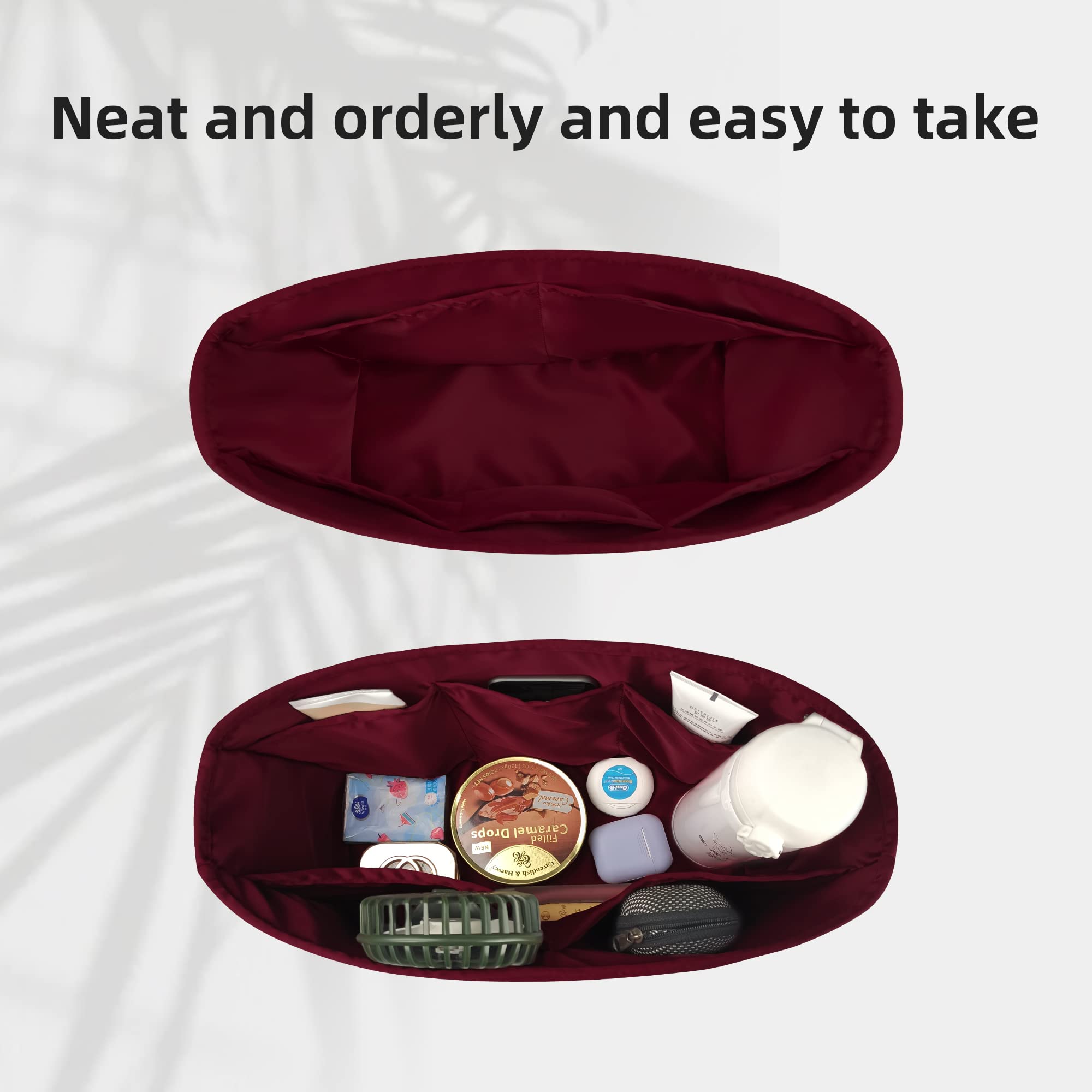 DGAZ Luxury Silk Purse Organizer Insert for Louis Vuitton Neverfull MM GM PM & Mini Bags - Handbag Tote Shaper & Organizer (Rouge H) - Perfect for Travel, Work & Daily Use