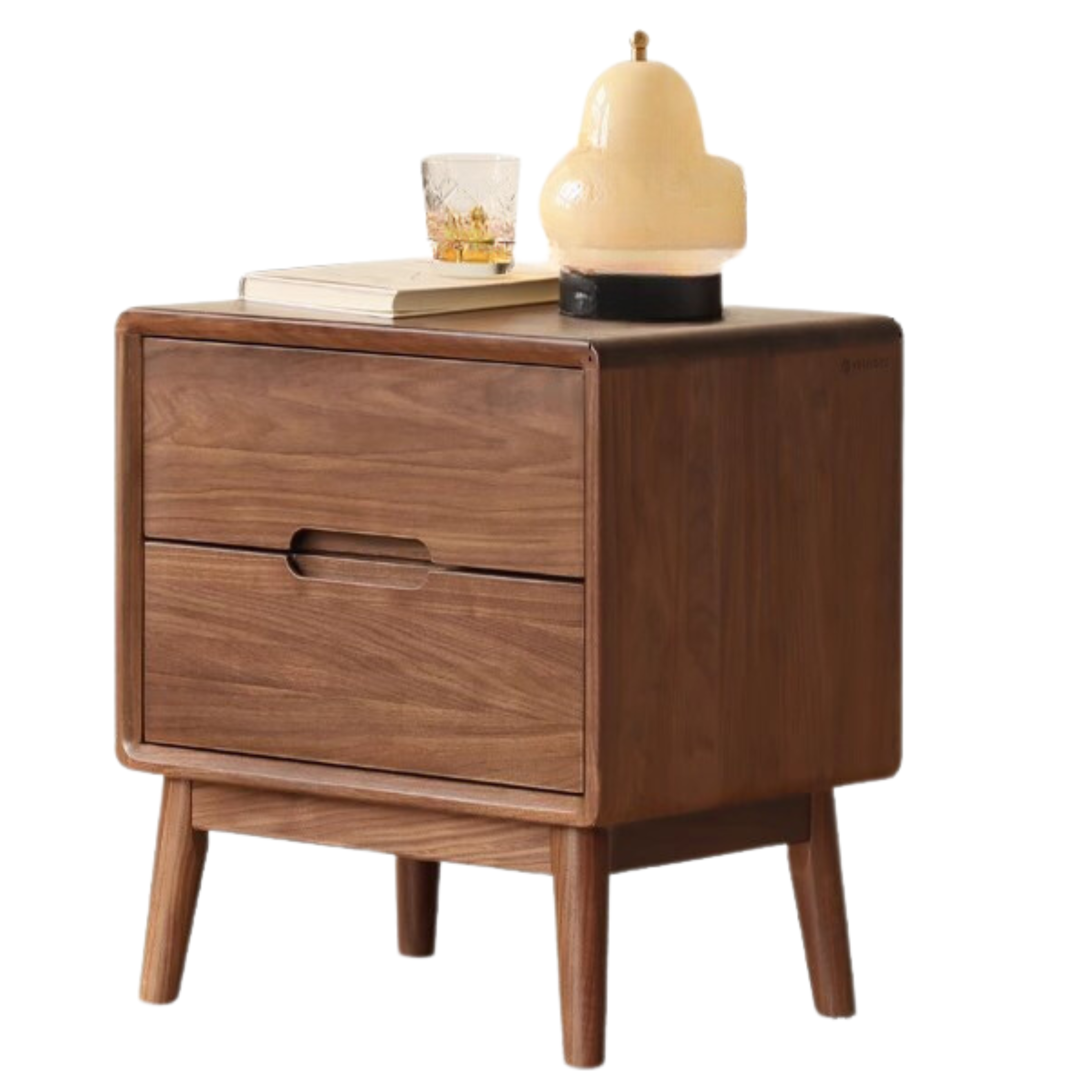 Premium Black Walnut Solid Wood Nightstand with Storage - Modern Bedside Table for Bedroom, Living Room & Guest Room - Durable & Stylish Furniture for Home Decor