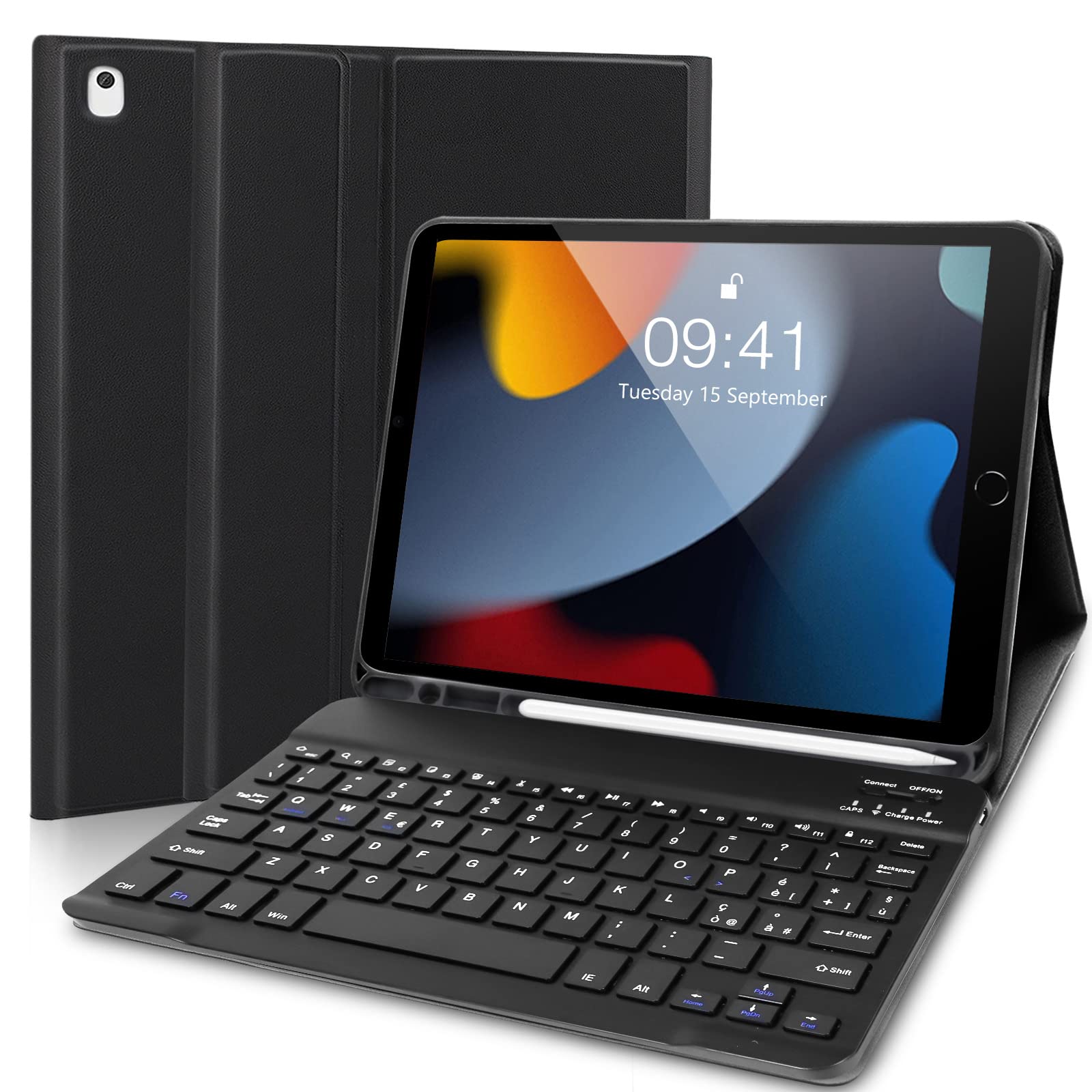 Magnetic Bluetooth Keyboard Case for iPad 10.2/2021 9th Gen/2020 8th Gen/2019 7th Gen/iPad Pro 10.5/iPad Air 3 - Detachable Wireless Italian Layout Cover (Black) | Perfect for Work, Study & Travel
