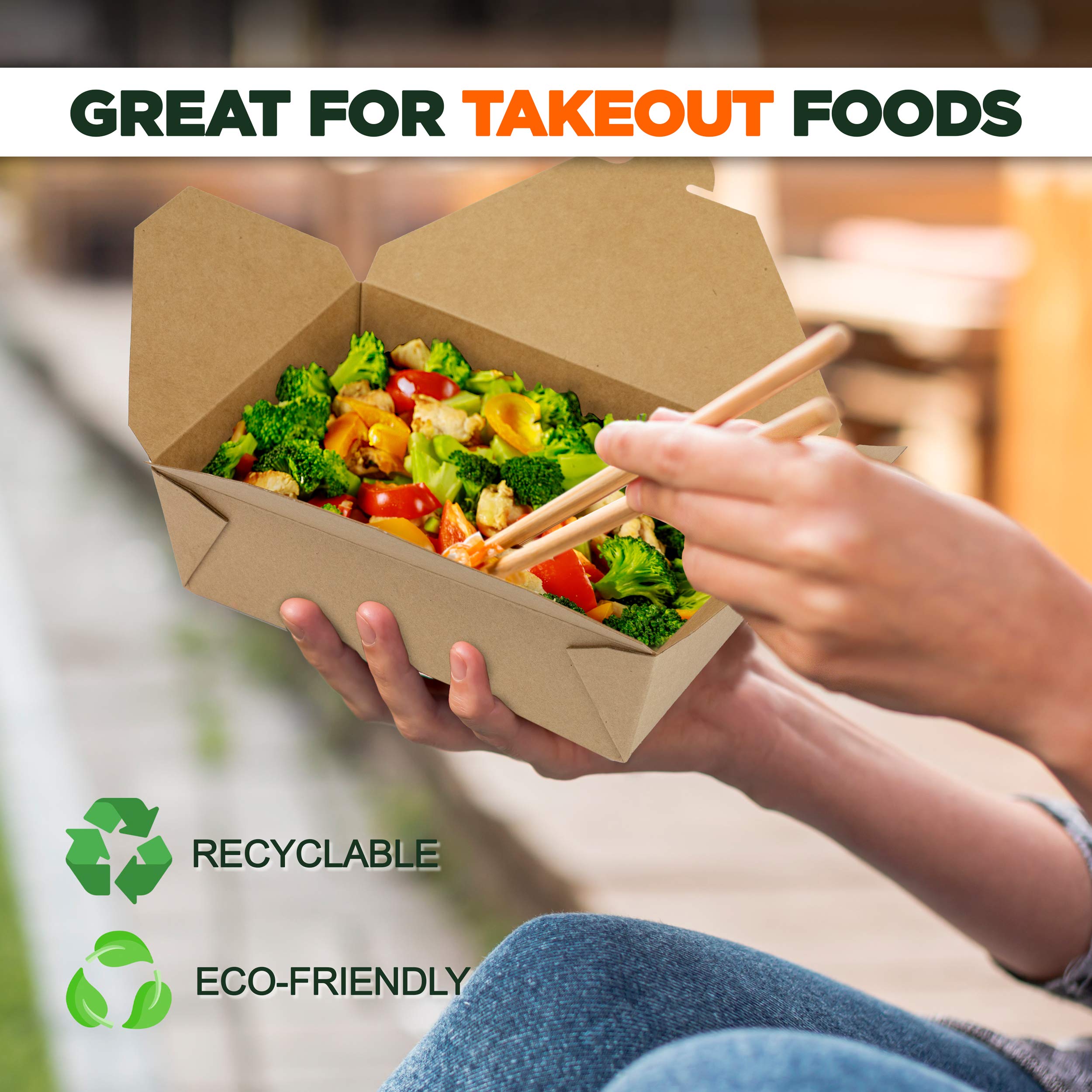 200 Pack 76 oz Disposable Kraft Paper Takeout Containers - Microwave Safe, Leakproof & Greaseproof Food Storage Boxes for Restaurants, Catering & Meal Prep | Perfect for Takeout, Leftovers & Food Delivery Services