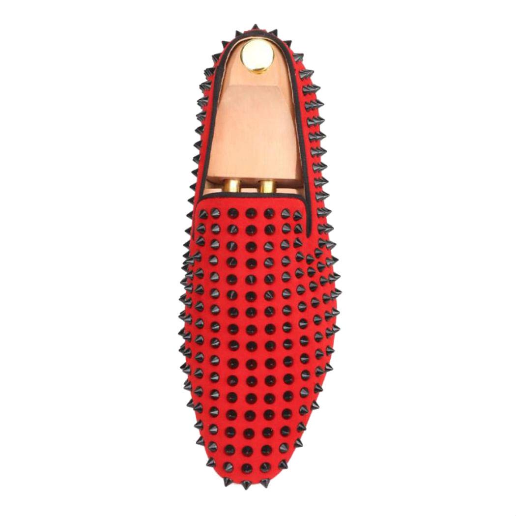 FERUCCI Men's Red Velvet Loafers with Black Spikes & Rivets - Comfortable Slip-On Slippers for Indoor/Outdoor Wear, Lounge, and Casual Occasions