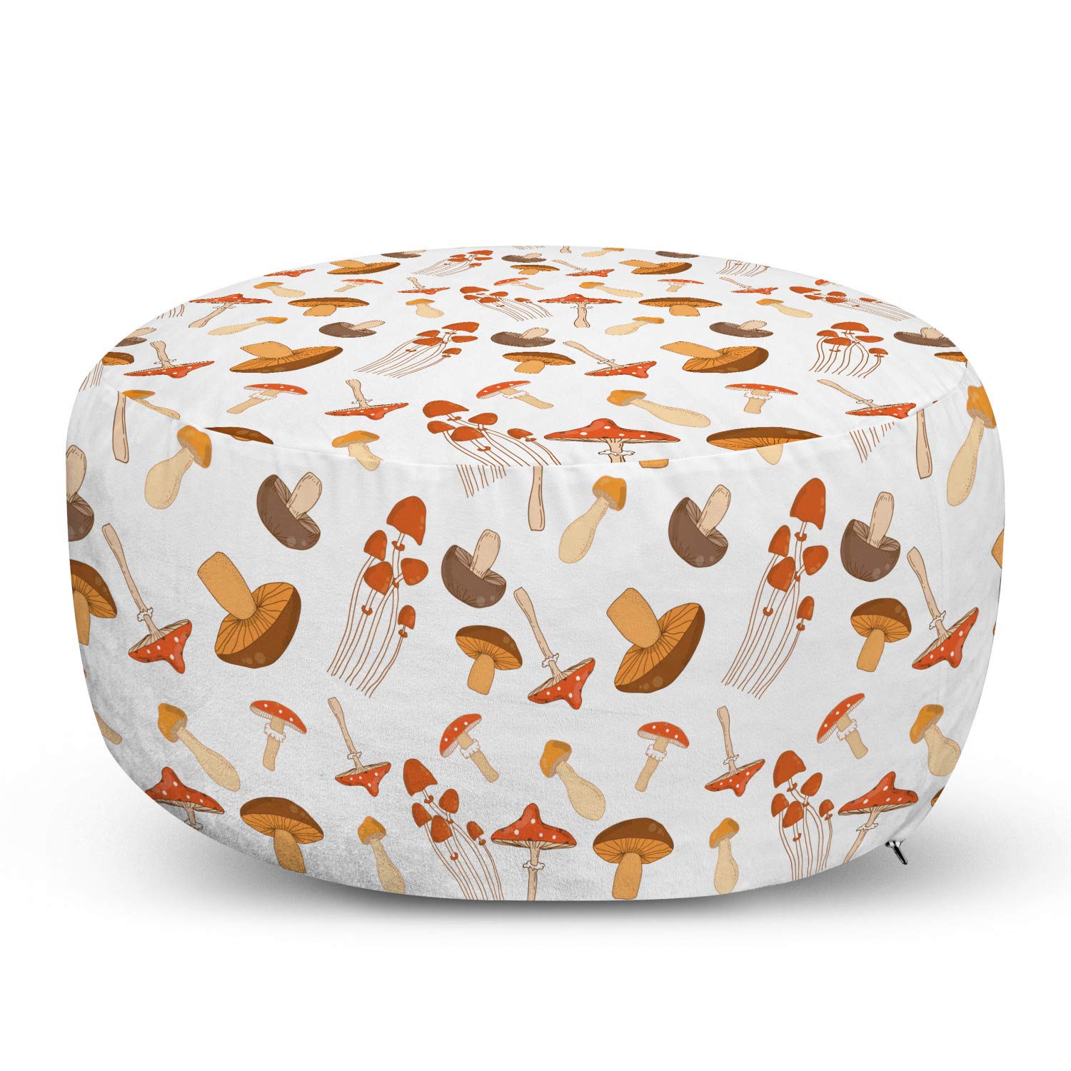 Ambesonne Autumn Ottoman Pouf - Colorful Mushroom Pattern Woodland Decor, Soft Foot Rest with Removable Cover for Living Room & Bedroom (Coral Brown/Warm Taupe) | Cozy Fall Season Home Accent for Reading Nook, Fireplace Seating or Nursery Decor