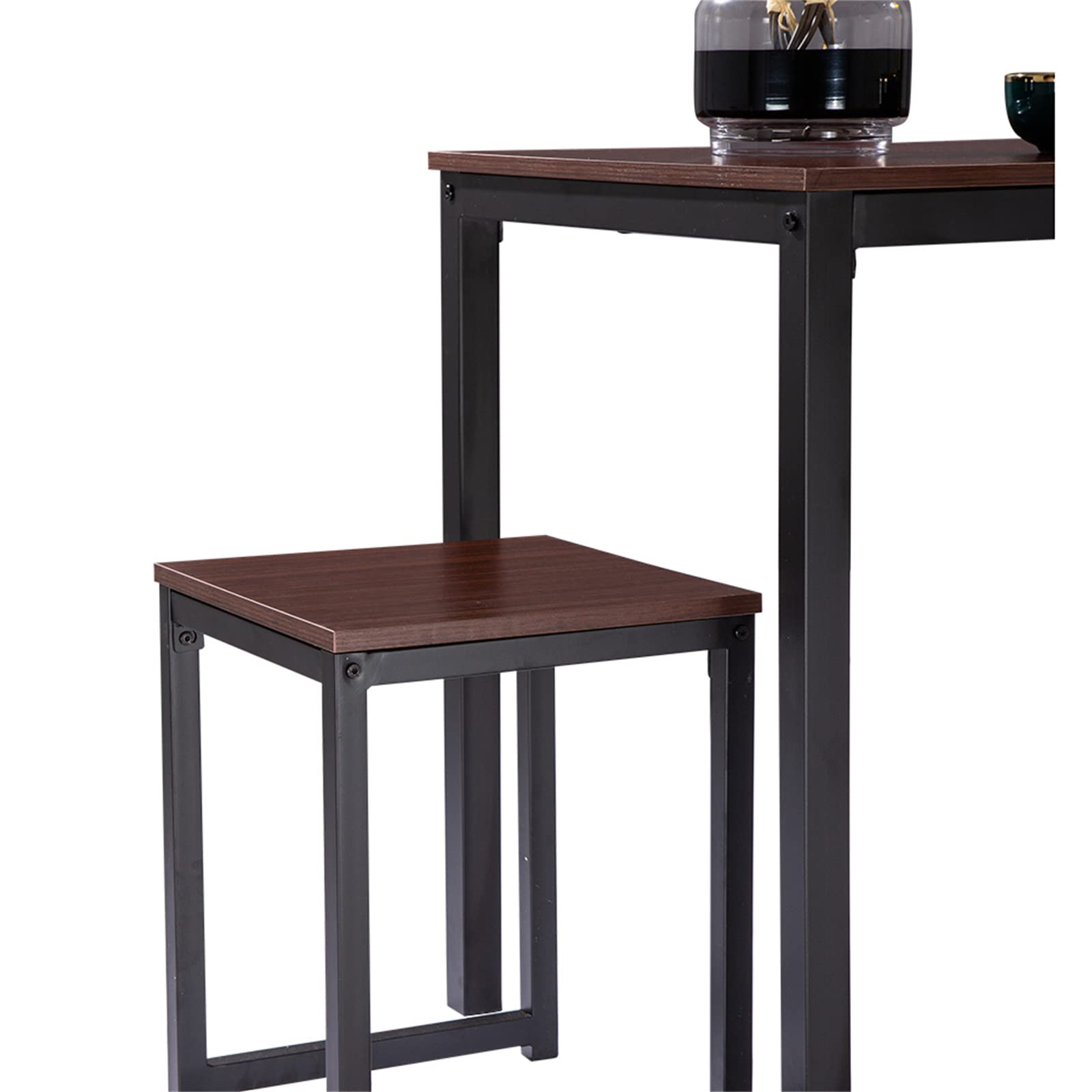 Modern 3-Piece Bar Table Set with Wood Grain Tabletop & Black Metal Frame - Kitchen, Cafe & Pub Height Dining Set (Walnut) | Perfect for Small Spaces, Breakfast Nooks & Coffee Shops