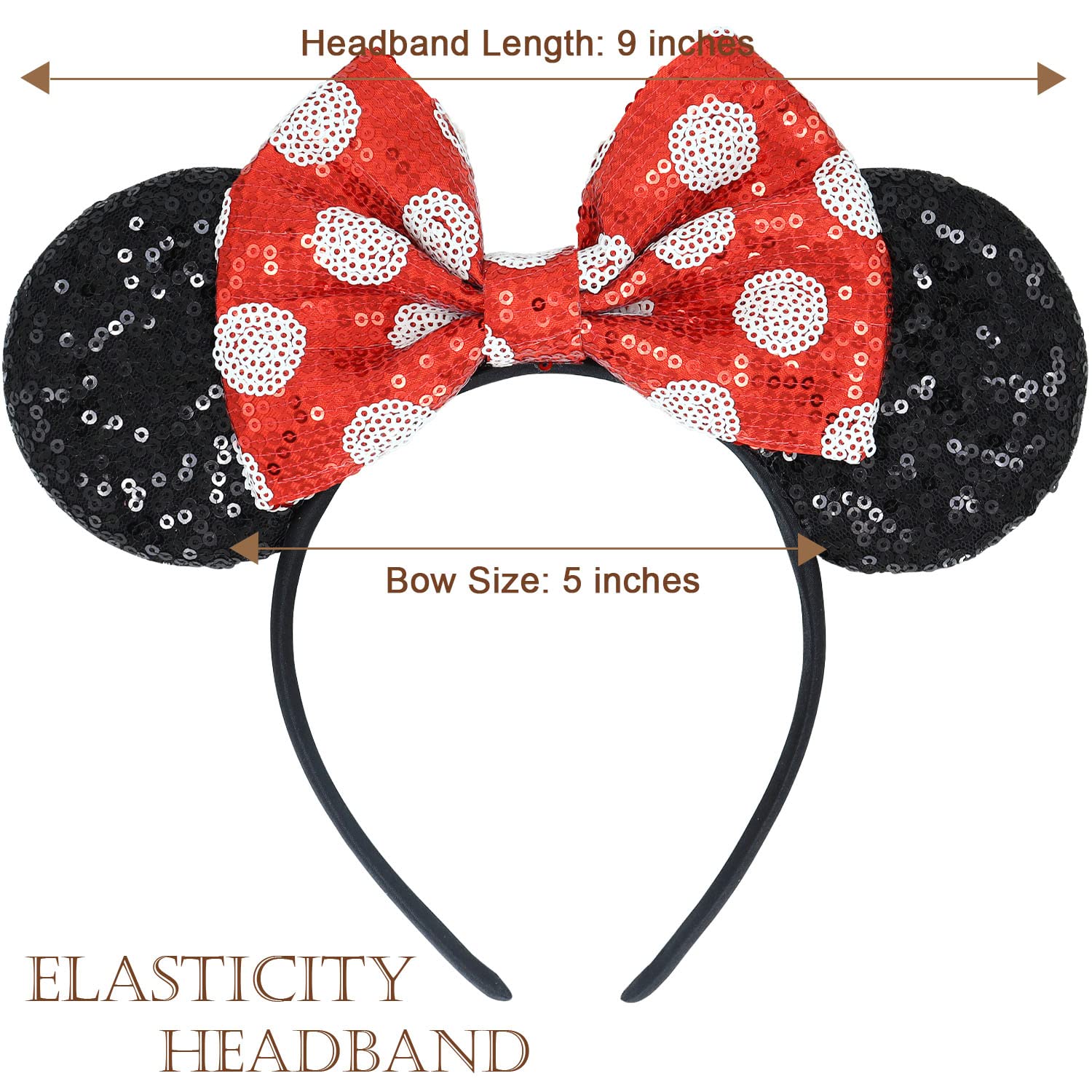 Minnie Mouse Ears Headband with Sequin Bows - 3 Pack Disney Costume Accessories for Women & Girls | Perfect for Halloween, Theme Parks & Disney Parties