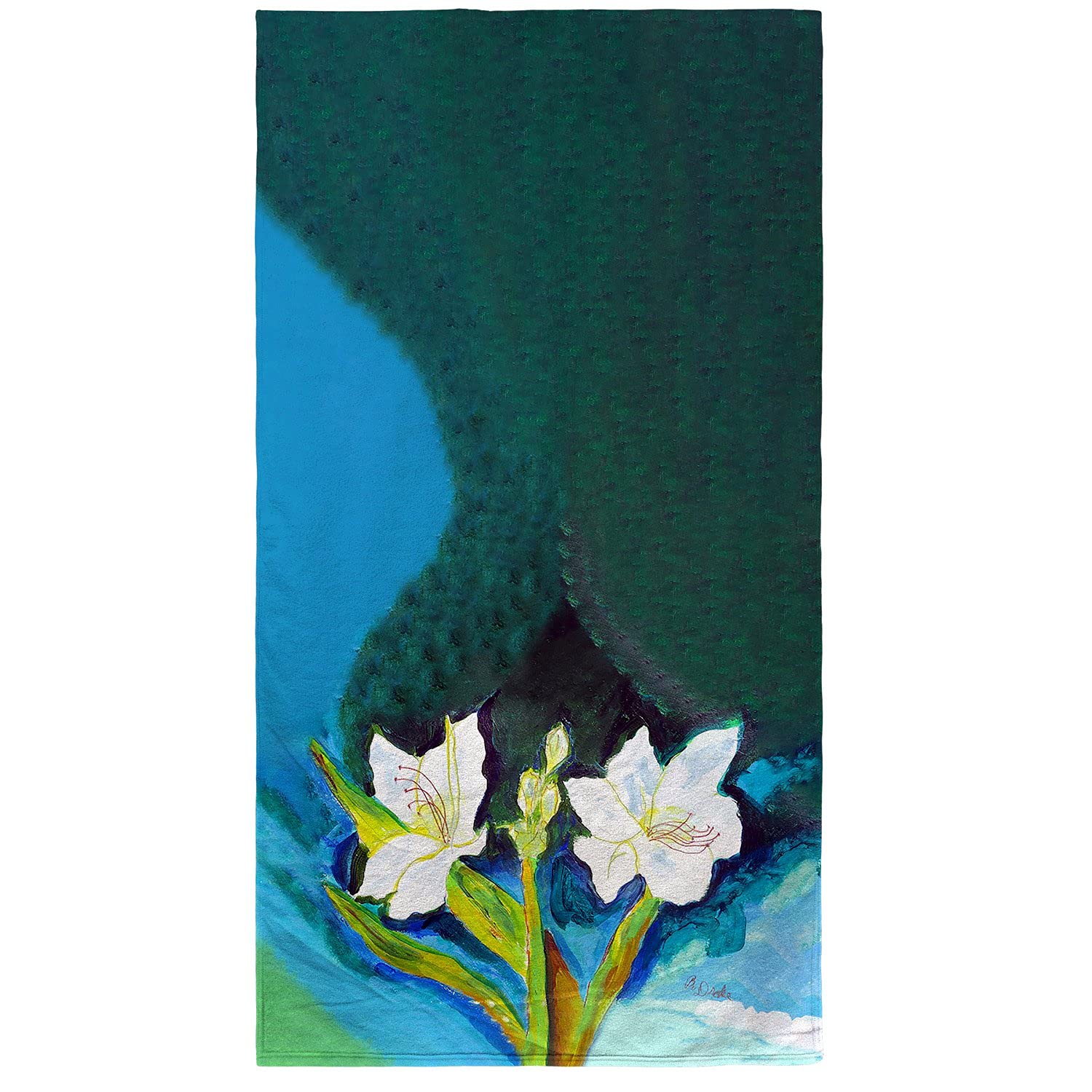Betsy Drake White Lilies Beach Towel - Soft Absorbent Quick-Dry Towel for Pool, Beach, Yoga & Travel - Large 60