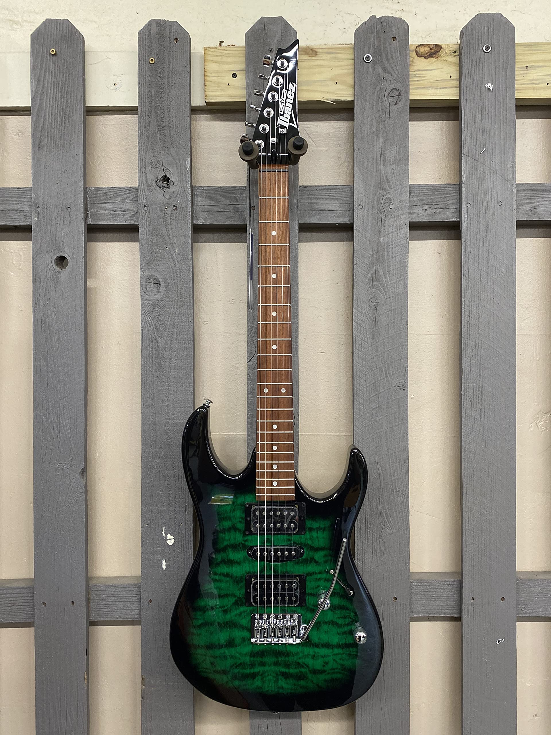 Ibanez GRX70QA 6-String Solid-Body Electric Guitar for Right-Handed Players - Transparent Green Burst Finish | Perfect for Rock, Blues & Stage Performances