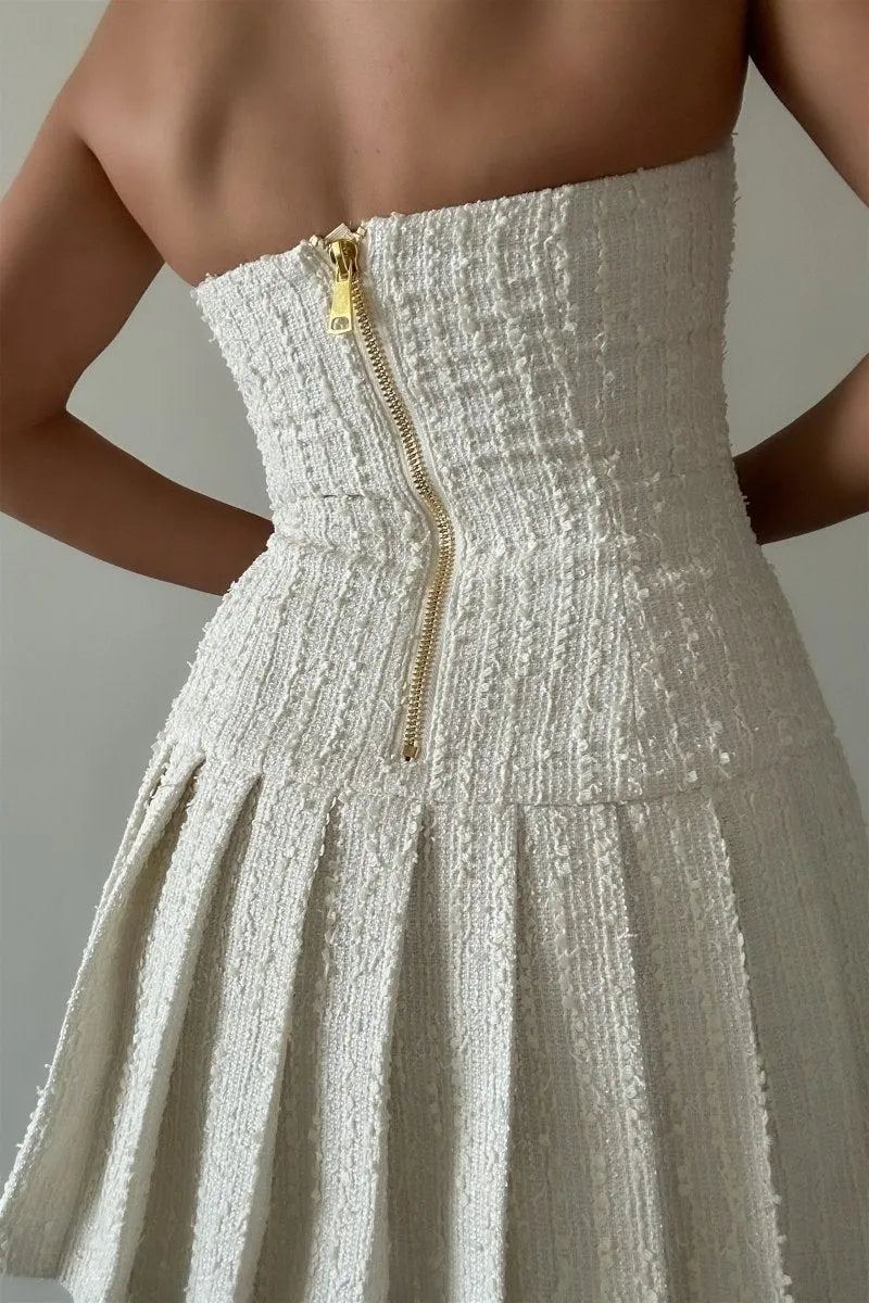 Christine Halterneck Tweed Mini Dress for Women - Elegant Vintage Style Party Cocktail Dress for Night Out, Date Night, and Special Occasions