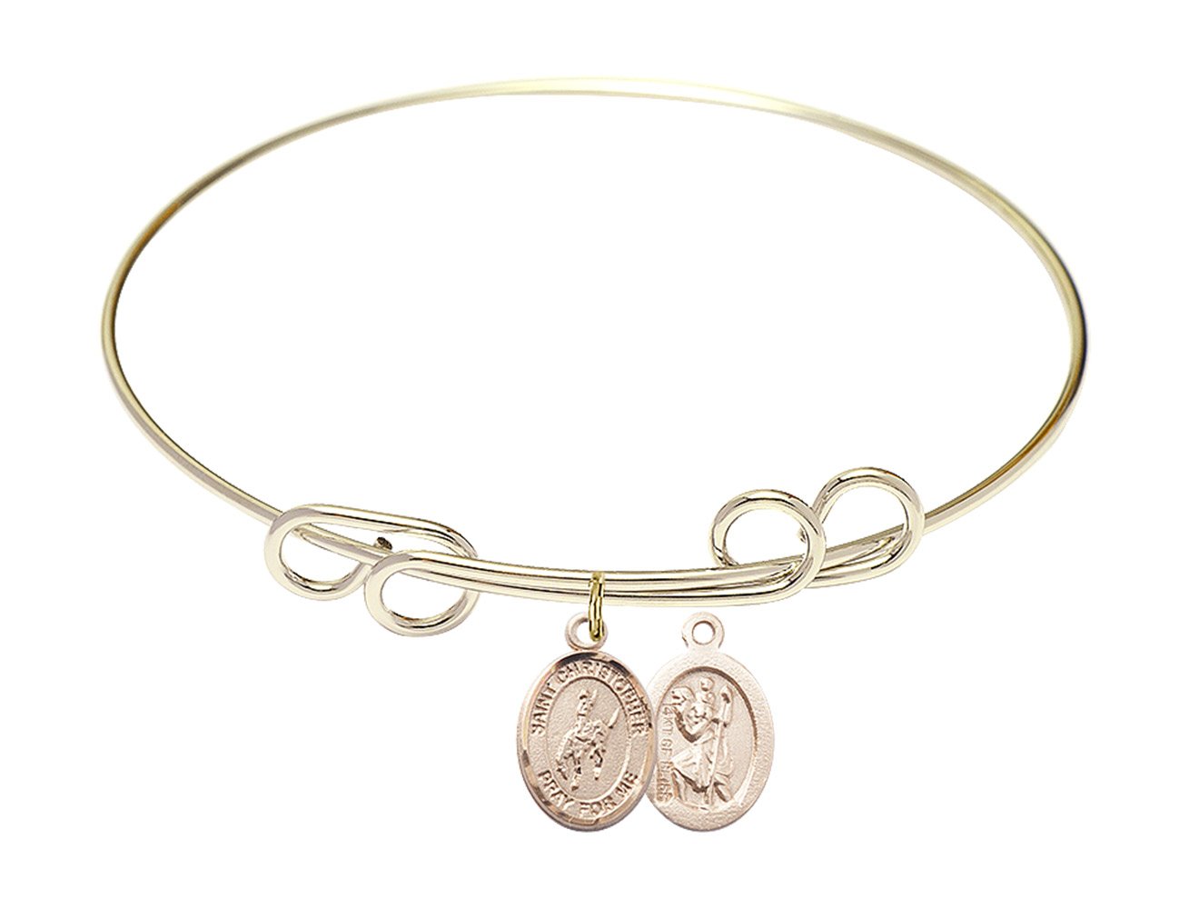 F A Dumont 8 Inch Round Double Loop Bangle Bracelet with St. Christopher & Rodeo Charm - Elegant Western Jewelry for Women, Cowgirl Fashion Accessory, Perfect for Rodeo Events, Western Parties and Everyday Wear