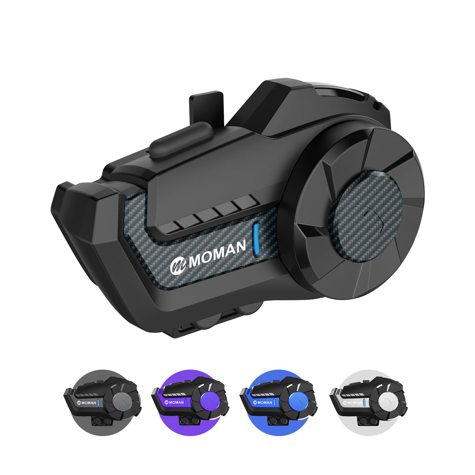 Moman H2 Pro Motorcycle Bluetooth Intercom - Wireless 5.1 Helmet Communication System with DSP & CVC Noise Cancellation, AI Assistant & Music Sharing (Carbon Fiber, 1 Pack) - Perfect for Group Riding, Touring & Hands-Free Calls