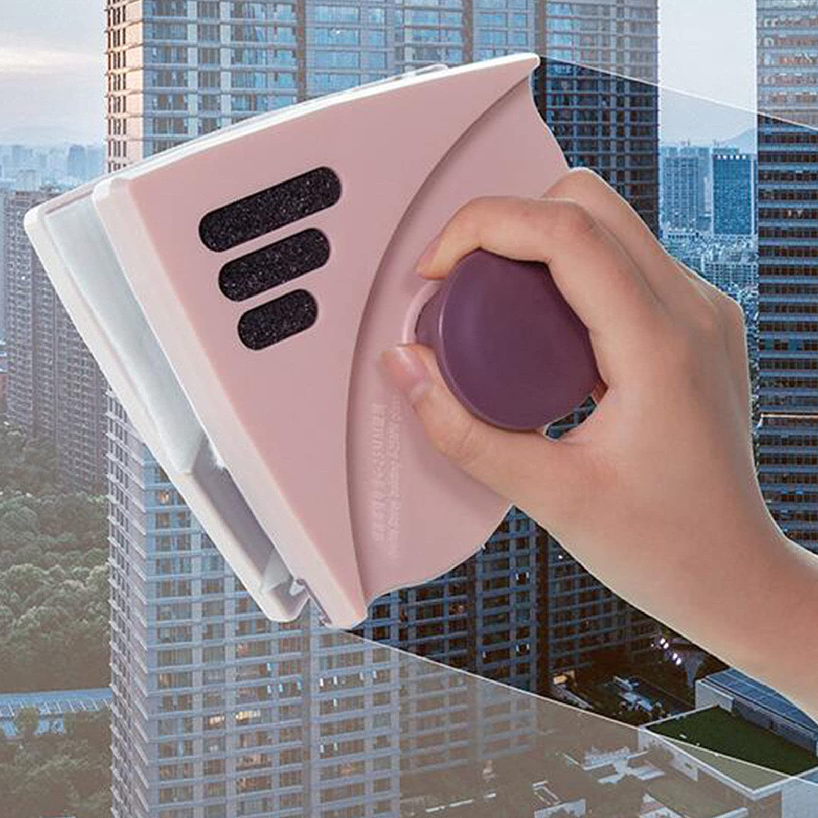 **LXILUV Magnetic Window Cleaner - Double Sided Glass Cleaner with Triangular Design, Effortless Cleaning for Home & Office Windows, No Dead Corners, Anti-Drop Rope Included (Pink) - Perfect for High-Rise Apartments, Skylights & Hard-to-Reach Windows**