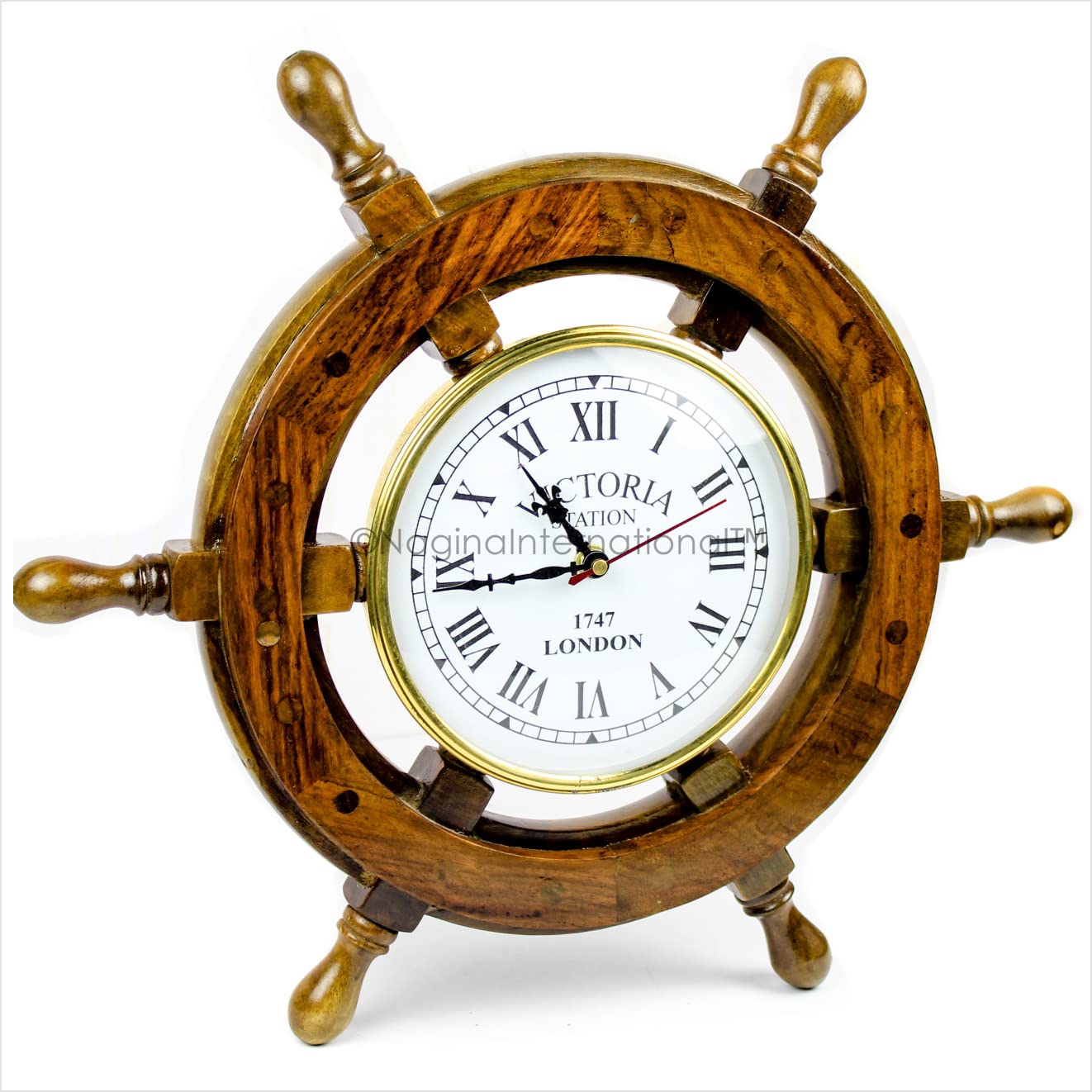 Nagina International 18-Inch Nautical Ship Wheel Wall Decor with 6