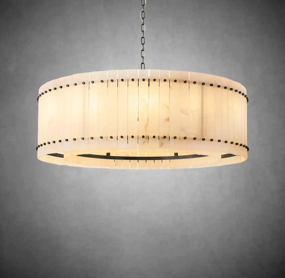 Lux Alabaster Round Chandelier - Modern Crystal Ceiling Light Fixture for Dining Room, Bedroom & Living Room | Elegant Home Decor Lighting