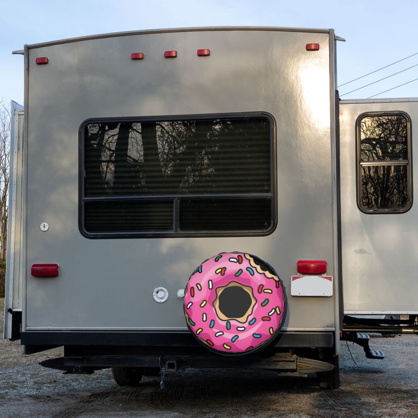 **Pink Cartoon Donut Spare Tire Cover - Waterproof & Dust-Proof Wheel Cover for 17 Inch Tires - Fits SUV, RV, Trailer & More - Perfect for Camping, Road Trips & Outdoor Adventures**