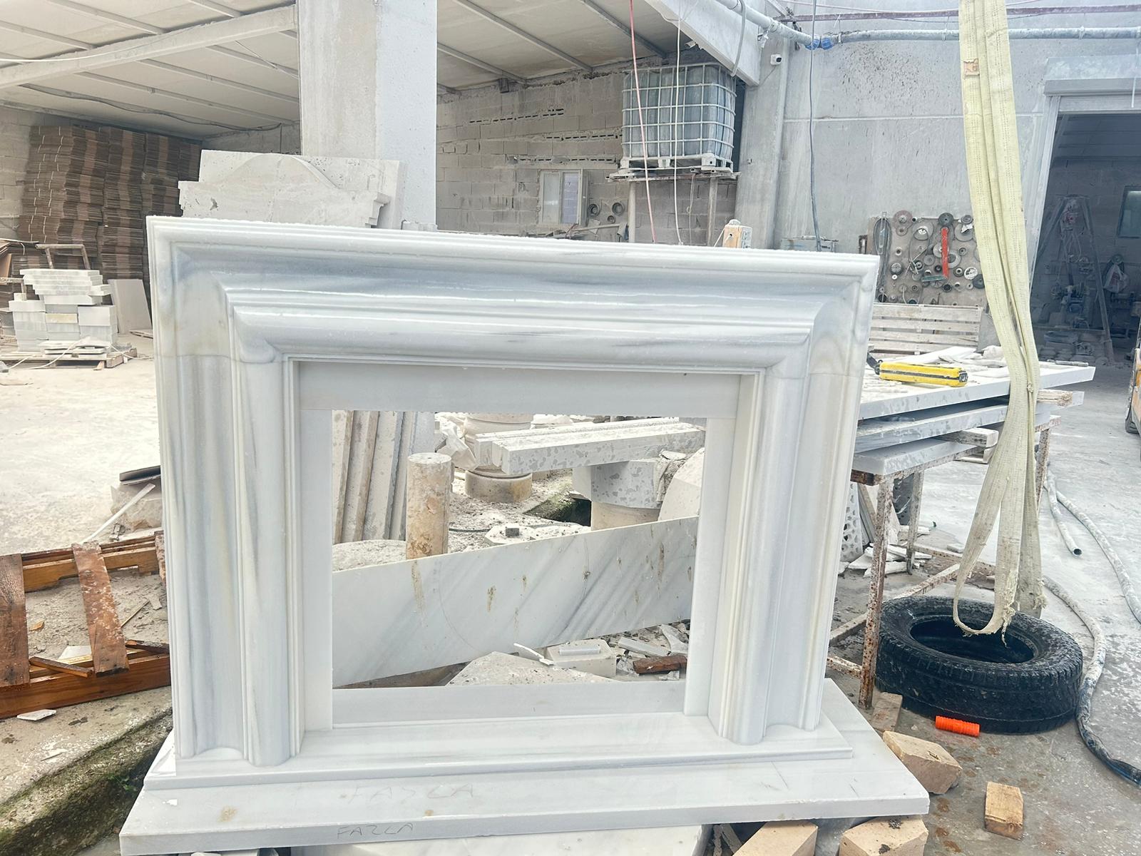 Hand-Carved Carrara White Marble Fireplace Mantel - Polished Finish NTRVS203 | Elegant Home Decor for Living Room & Dining Room