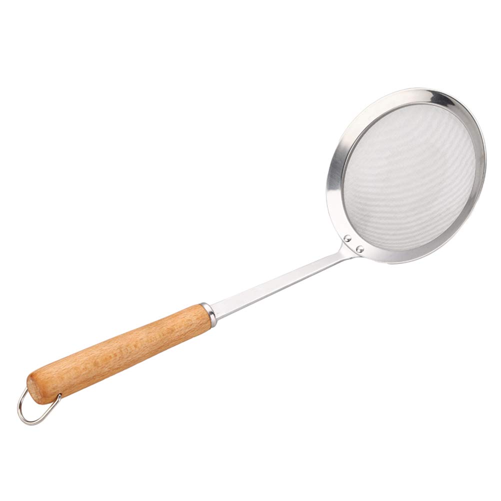 DOITOOL Stainless Steel Mesh Strainer Ladle with Wood Handle - Oil Colander, Hot Pot Filter, Flour Sifter for Baking, Cooking & Kitchen Use - Perfect for Deep Frying, Soup Skimming & Baking Needs