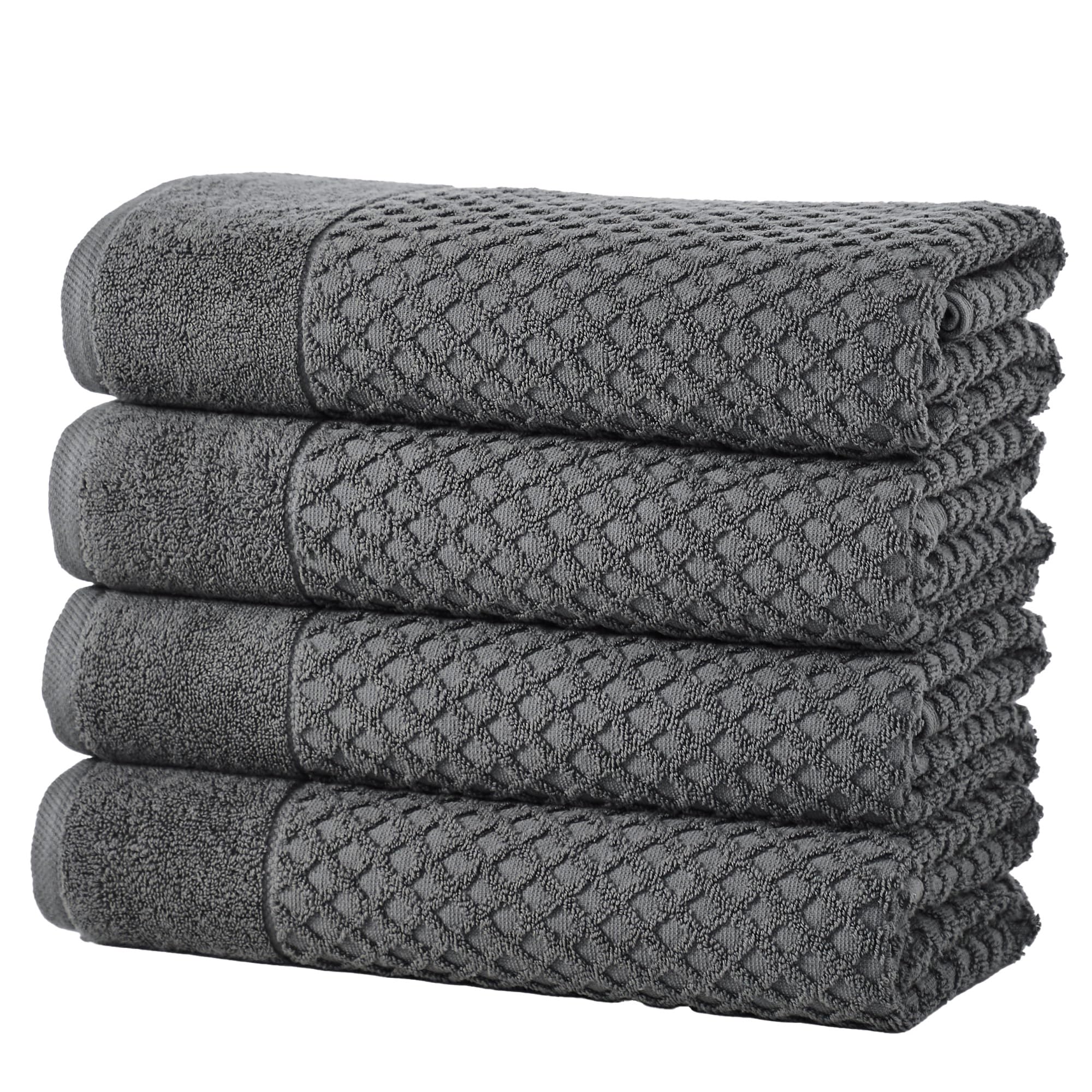 Premium 100% Cotton Dark Grey Bath Towels Set of 4 - Extra Large 54
