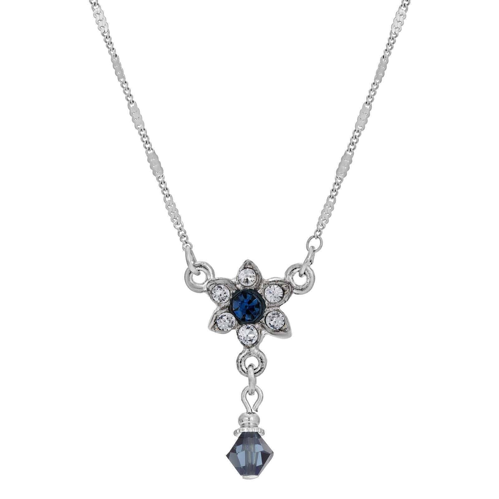 1928 Jewelry Montana Blue & Clear Crystal Petite Flower Drop Bead Necklace - 15