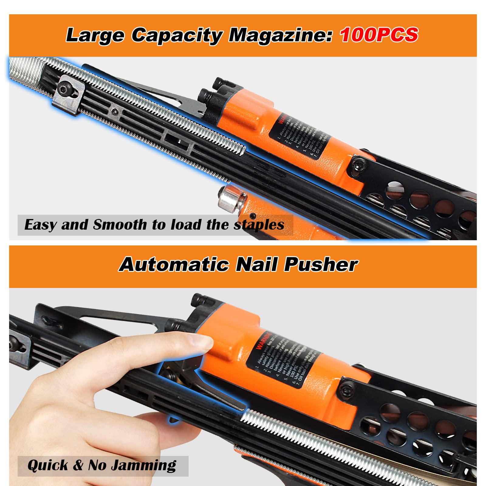 K-SC7E 15 Gauge Pneumatic Hog Ring Gun with Long Nose - 3/4-inch Crown & 7.0mm Closure Diameter Hog Ring Staples - Heavy Duty Air C Ring Gun for Cage Building, Fencing, and Upholstery Projects