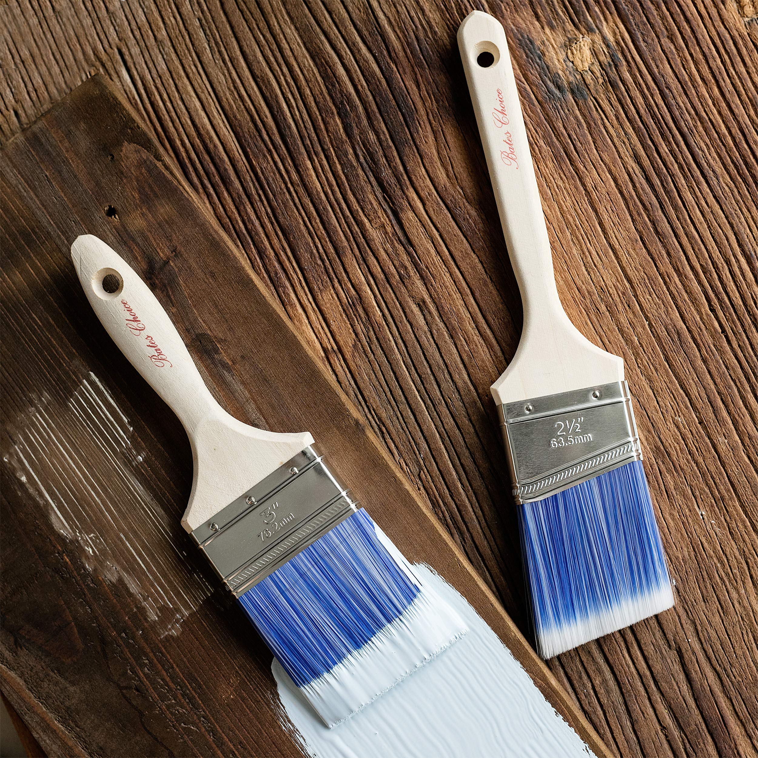 Premium Bates Paint Brushes 2-Pack - Professional Wood Handle Paintbrush Set for House, Trim & Sash Painting - Ideal for Interior Walls, Furniture & DIY Home Projects