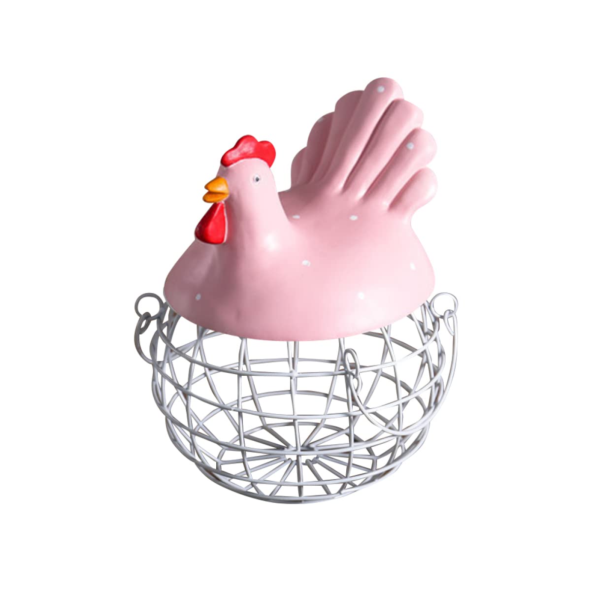 Veemoon Metal Wire Egg Basket with Ceramic Chicken Lid - Kitchen Storage Basket for Fresh Eggs - Perfect for Farmhouse Decor, Country Kitchen, and Egg Display