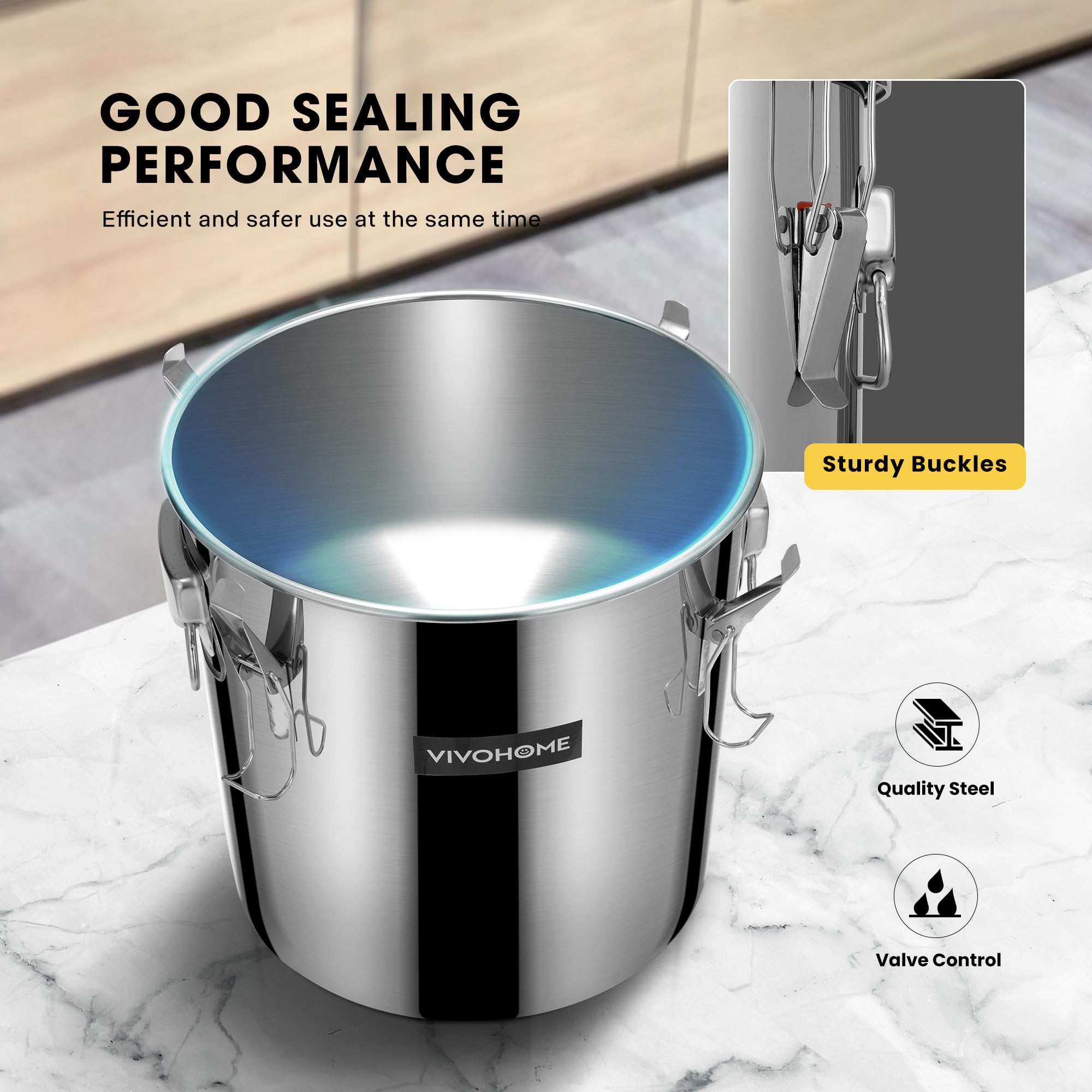VIVOHOME 8 Gallon Alcohol Still Kit with 2 Stainless Steel Pots, Built-in Thermometer, Water Pump & Hydrometer - Perfect for Home Brewing Whiskey, Wine, Brandy, Bourbon and Essential Oils | Ideal for DIY Distilling, Craft Cocktails & Aromatherapy