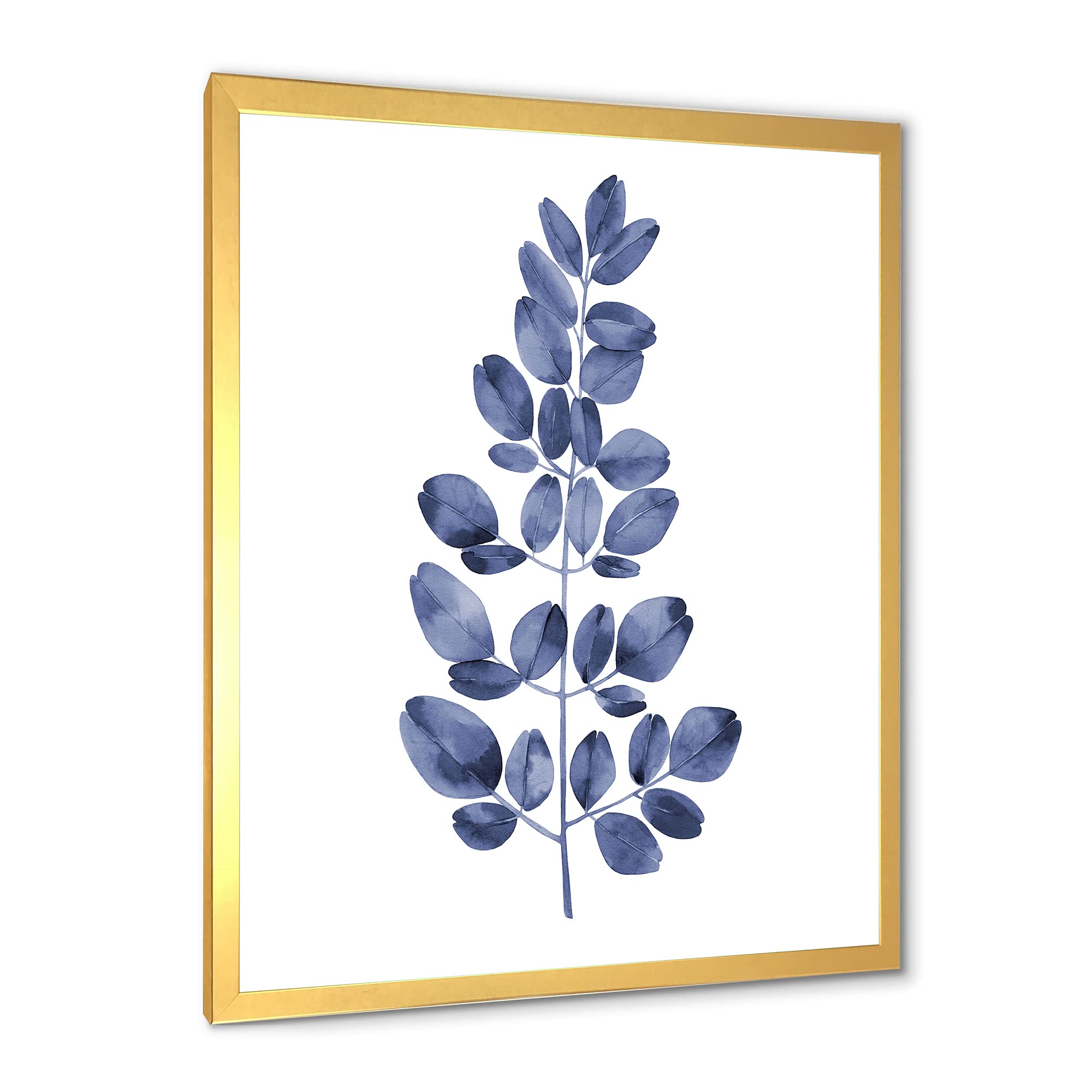 DesignQ Navy Blue Eucalyptus II Traditional Framed Wall Art - Home Decor for Living Room, Bedroom & Office - Ready to Hang Canvas Painting for Modern Interior Design