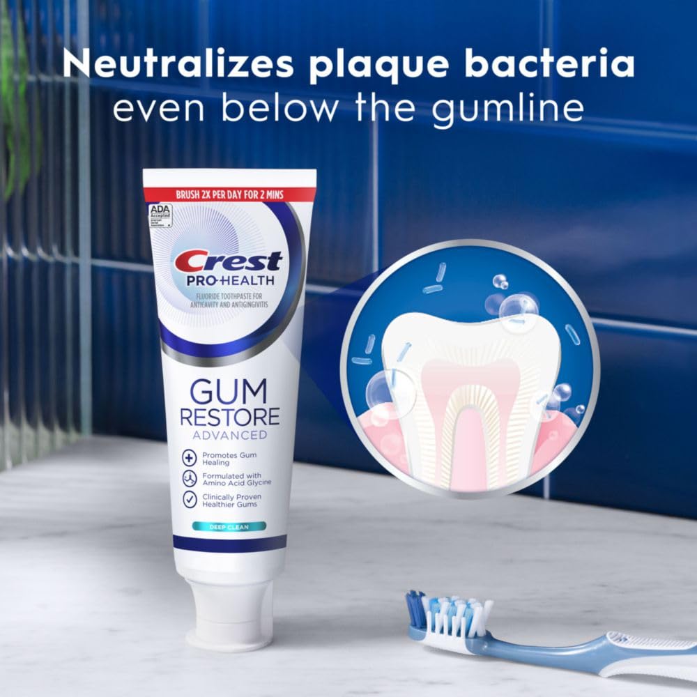 Crest Pro-Health Advanced Gum Restore Deep Clean Toothpaste 4.8 oz (3-Pack) - Anticavity & Antibacterial Fluoride Toothpaste for Gum & Enamel Protection - Clinically Proven for Fresh Breath & Oral Health - Ideal for Daily Dental Care & Family Use