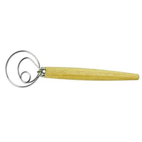 13 Inch Stainless Steel Dough Whisk with Oak Wood Handle - Perfect for Mixing Bread Dough, Beating Eggs & Baking - Ideal for Home Bakers & Professional Kitchens