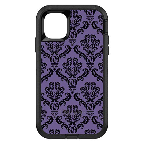 Purple Black Damask Floral On Black Case