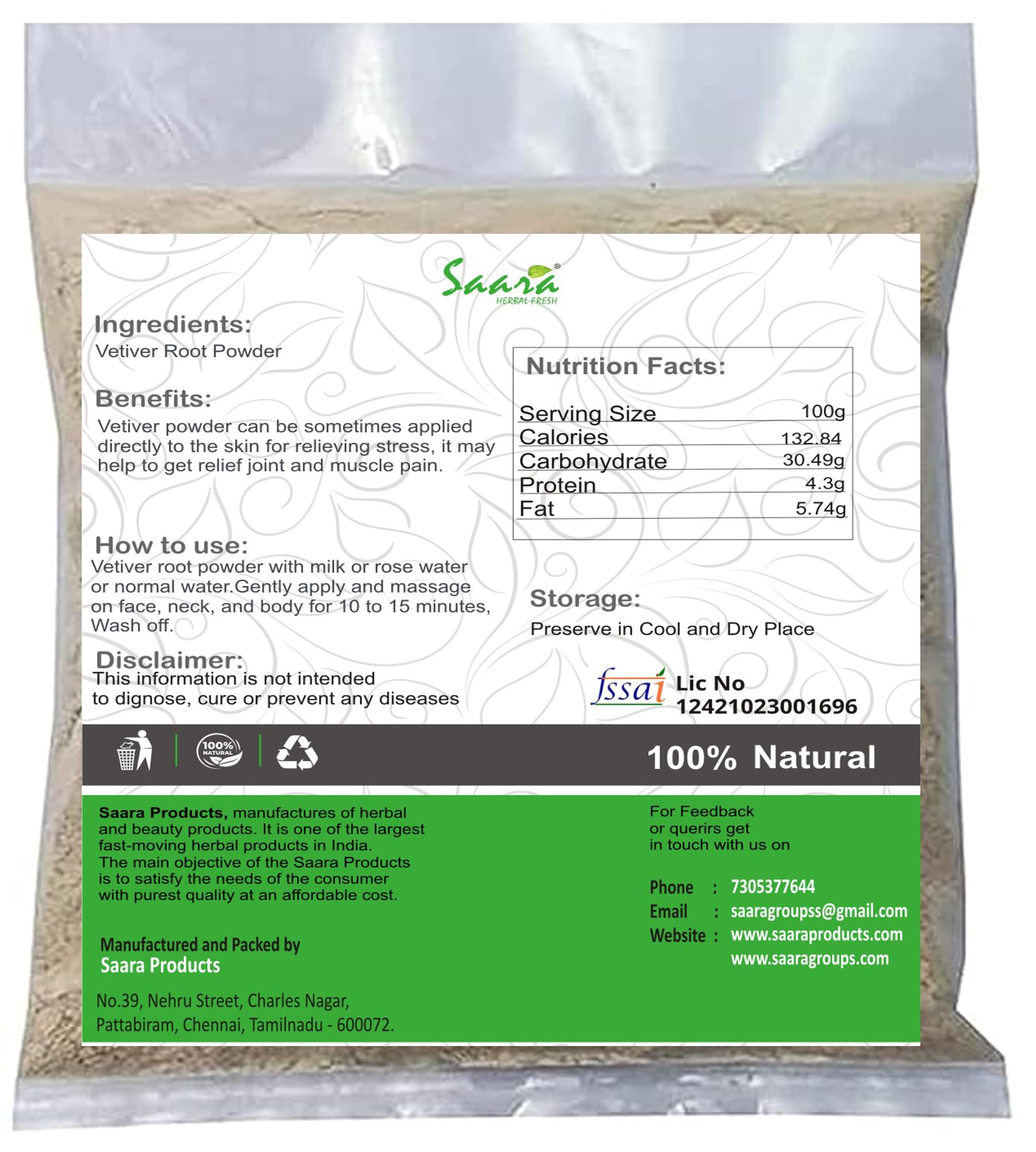 Organic Vetiver Root Powder (301g) - Pure Khus Root, Vala, Kas Ramacham, Vetiveria Zizanioides for Aromatherapy, Skincare & Hair Care - Pack of 3 x 101g - Perfect for DIY Beauty, Natural Perfumes & Ayurvedic Remedies