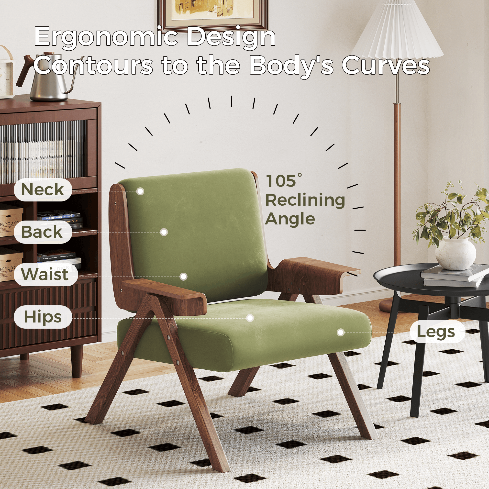 Luxury Velvet Upholstered Armchair with Padded Armrests - Perfect for Living Room, Bedroom, or Home Office Relaxation