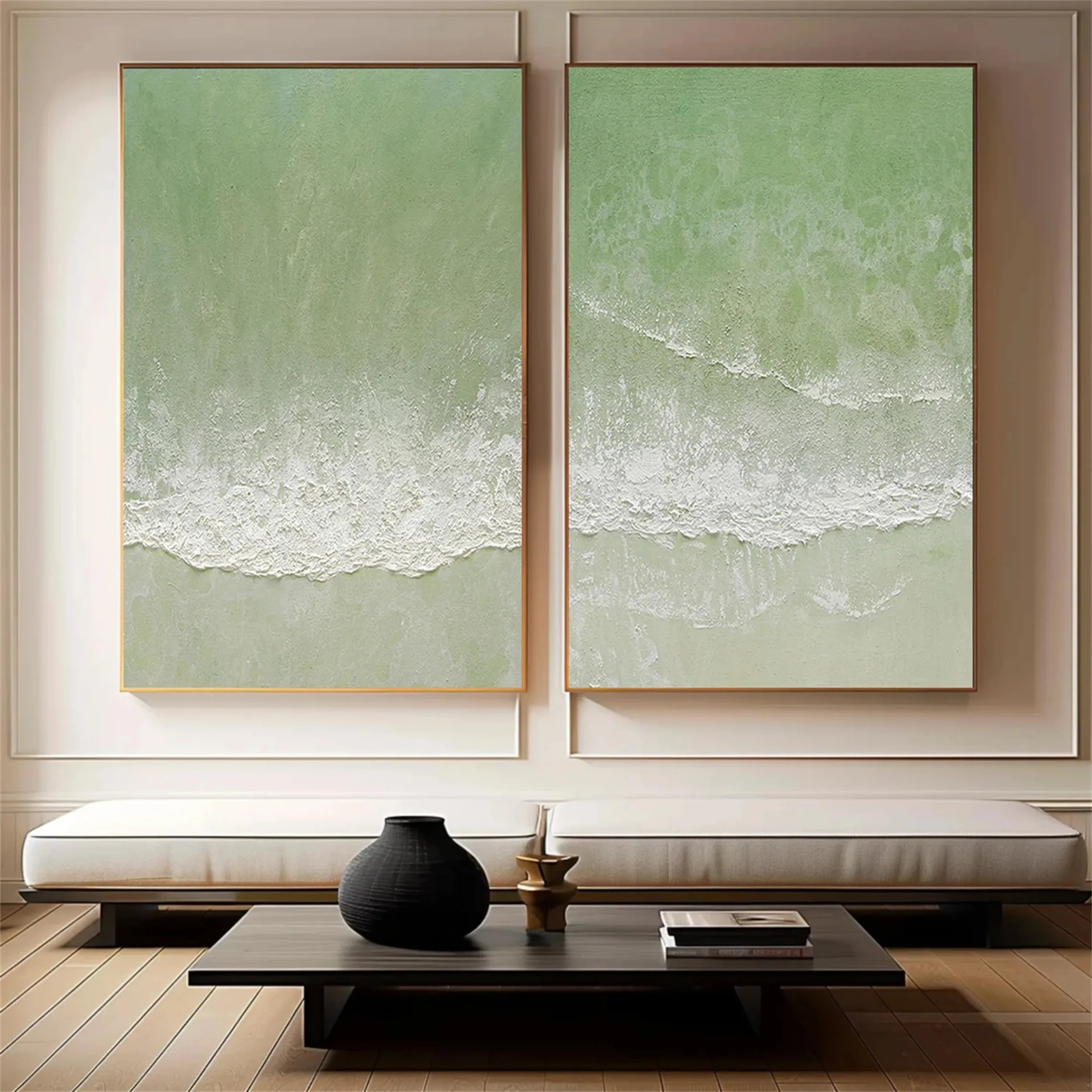 Abstract Blue & Green Wall Art Set of 2 - Modern Canvas Paintings for Living Room, Bedroom & Office Decor #BG048