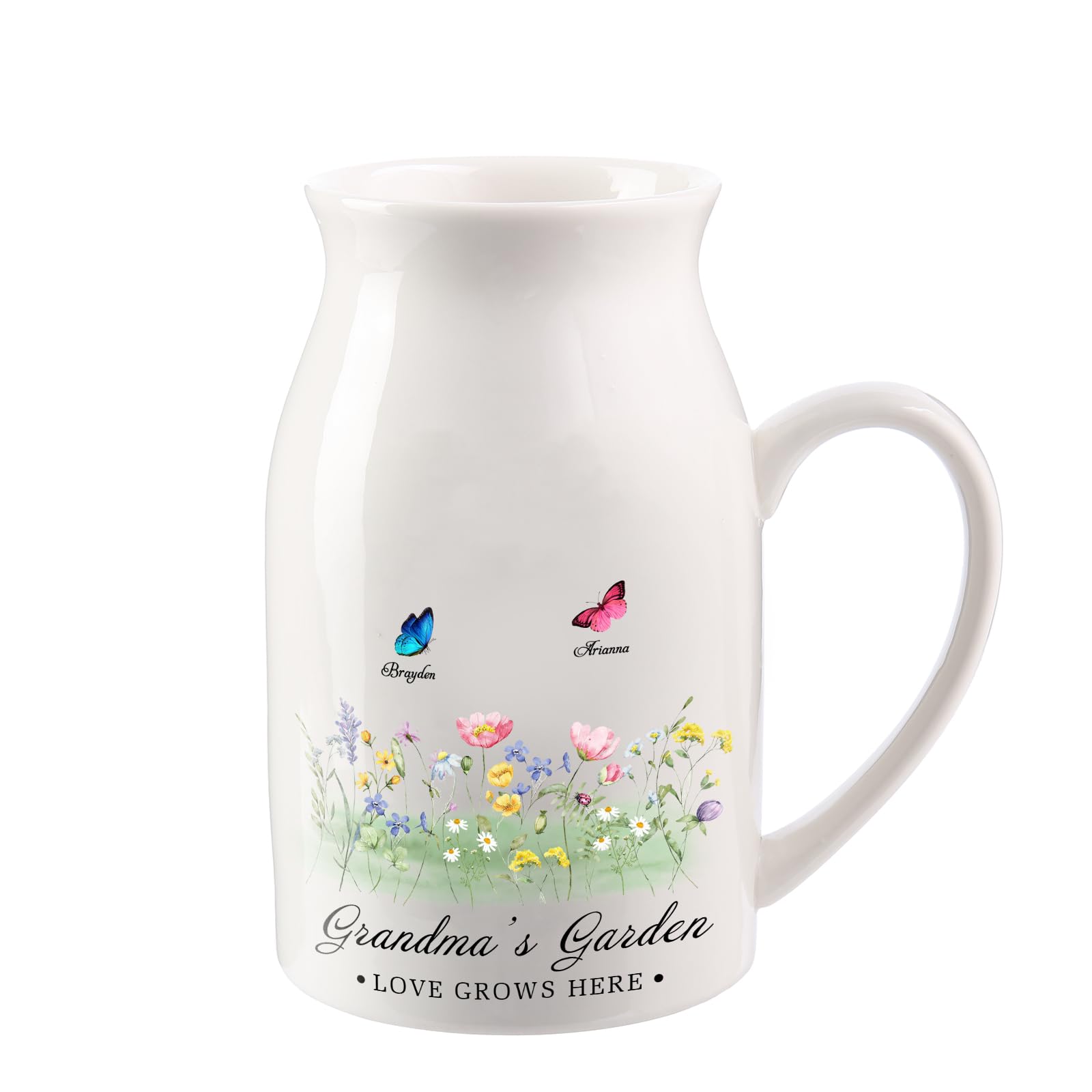 Personalized White Ceramic Vase with 2-10 Names - Flower Vase Gift for Mom & Grandma - Mother's Day, Birthday, Christmas Present - Modern Small Decorative Vase for Tulips & Flowers (Style 1) - Perfect for Home Decor, Wedding Centerpieces, and Thoughtful Gift Giving
