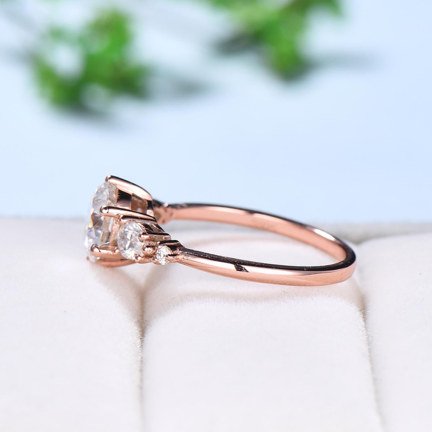 1 Carat D Color VVS2 Clarity IGI Certified Lab Grown Round Cut Diamond Five Stone Engagement Ring with Side Pear & Marquise Diamonds in Rose Gold - Perfect for Proposals, Weddings & Anniversary Gifts