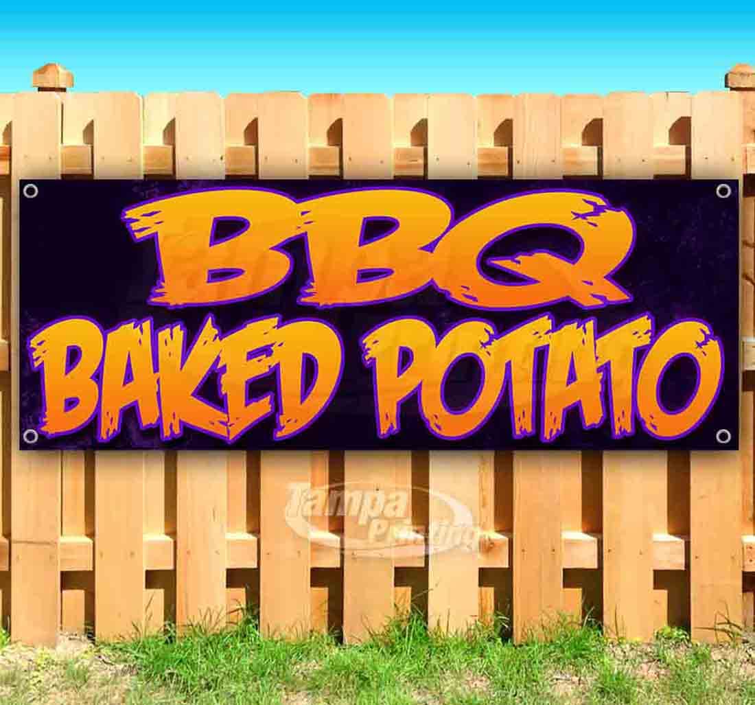 13 oz Heavy-Duty Vinyl BBQ Baked Potato Banner - Single-Sided with Metal Grommets | Durable Non-Fabric Sign for Outdoor Events, Tailgating & Restaurant Decor