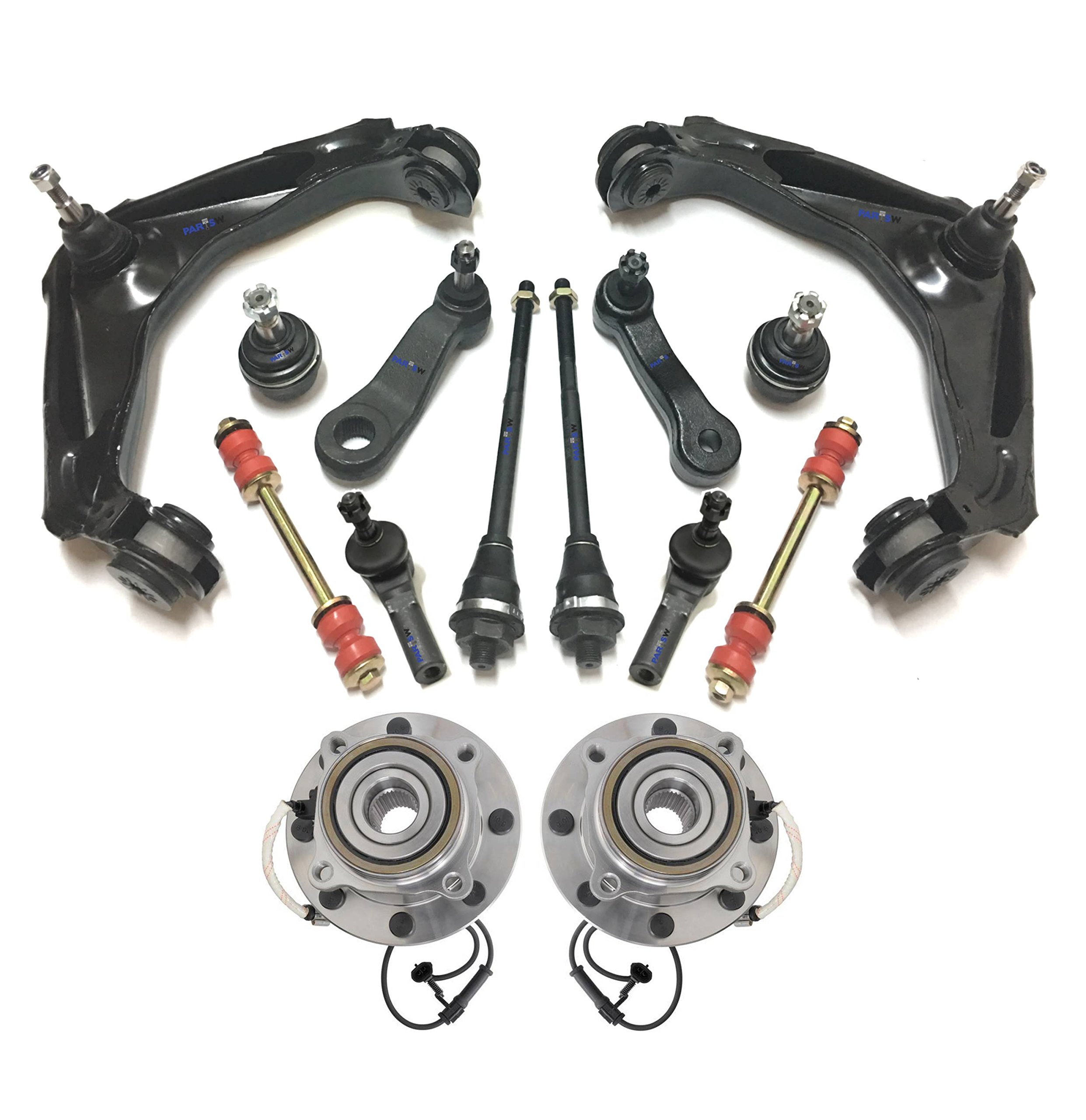 14-Piece Steering & Suspension Kit for Chevrolet Avalanche/Silverado/GMC - Upper Control Arm, Inner Tie Rod, Idler Arm, Pitman Arm, Ball Joint, Sway Bar, Wheel Hub - Complete Front End Repair & Maintenance Solution for Smooth Ride & Handling
