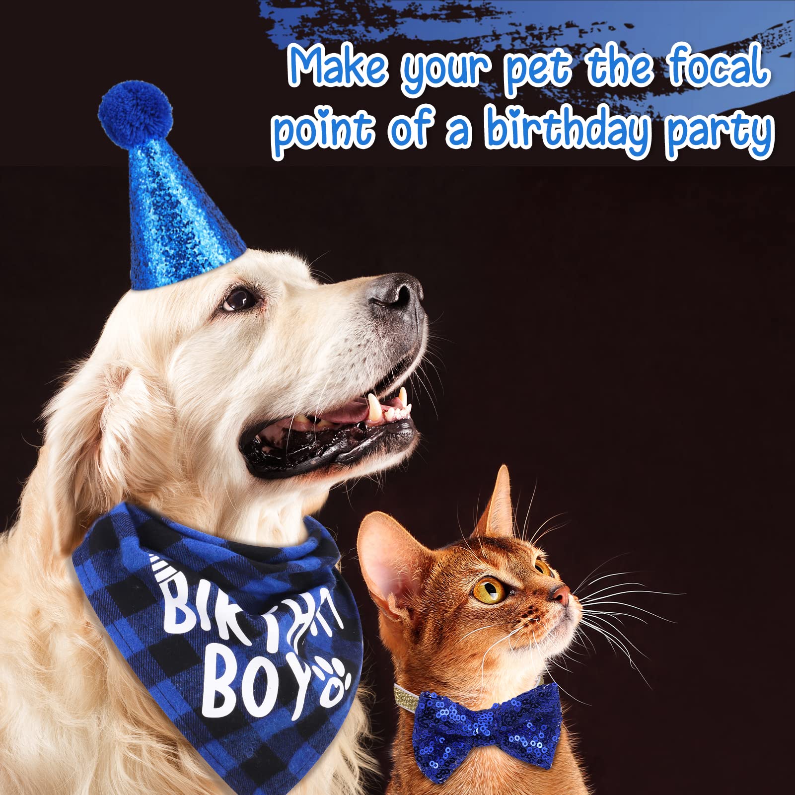 Dacitiery Plaid Dog Birthday Bandana Scarf & Bow Tie Collar Set with Birthday Hat - Adjustable Outfit for Medium & Large Dogs - Perfect for Birthday Parties, Photo Shoots & Special Occasions