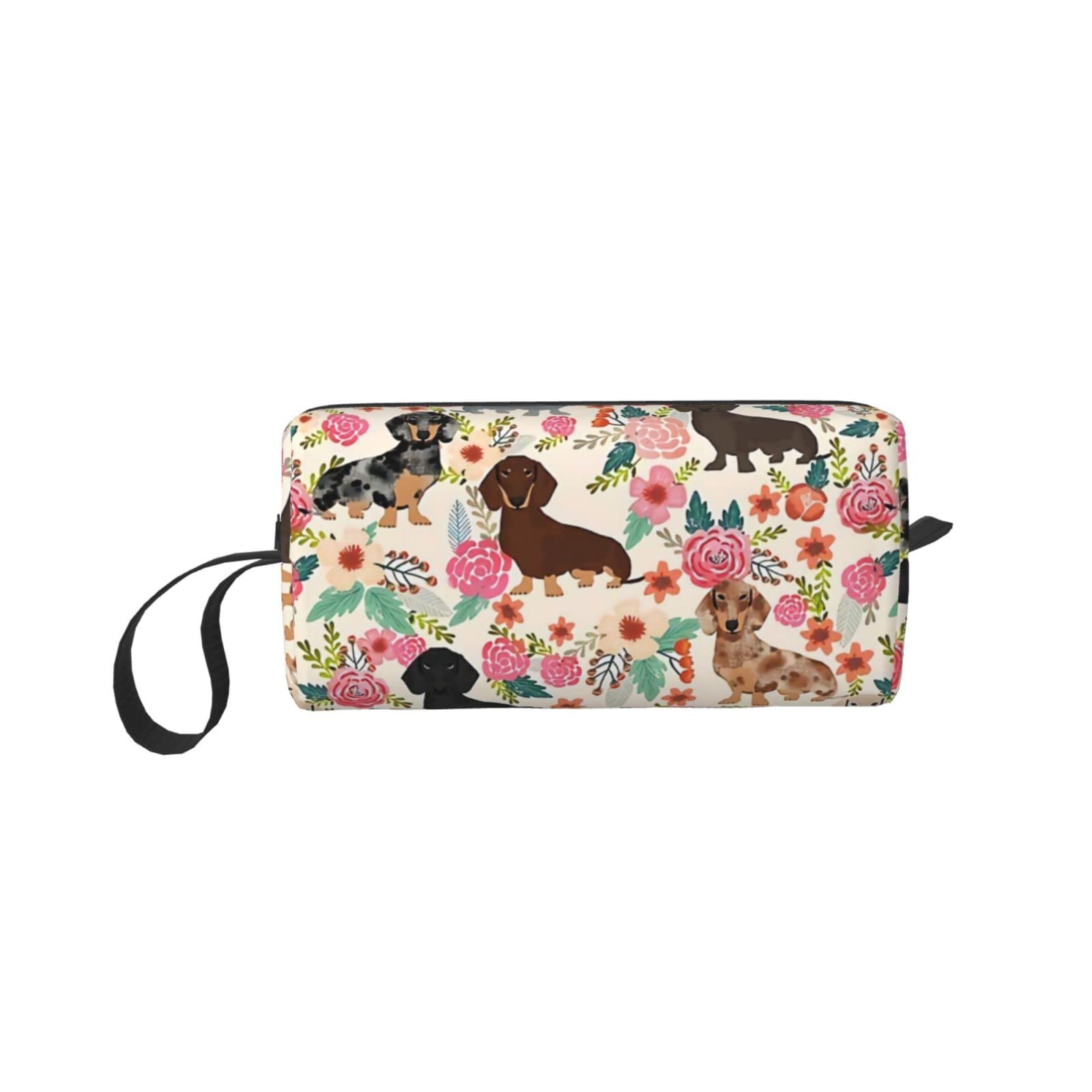 Floral Dachshund Makeup Bag - Cute Travel Cosmetic Pouch & Toiletry Organizer Case for Women | Perfect Gift for Dog Lovers, Travel Essentials & Beauty Storage