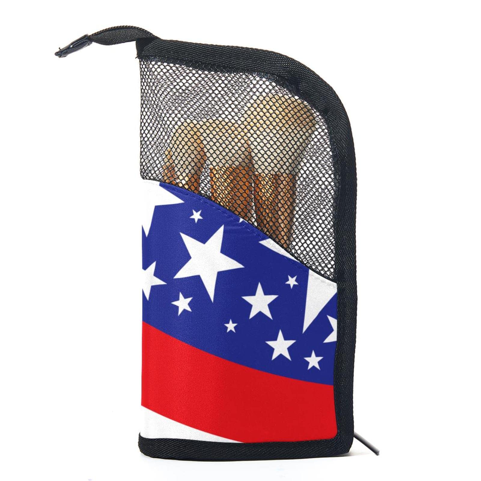 12-Piece Makeup Brush Organizer Bag with American Flag Striped Design - Portable Makeup Brush Holder Case for Travel & Home Storage