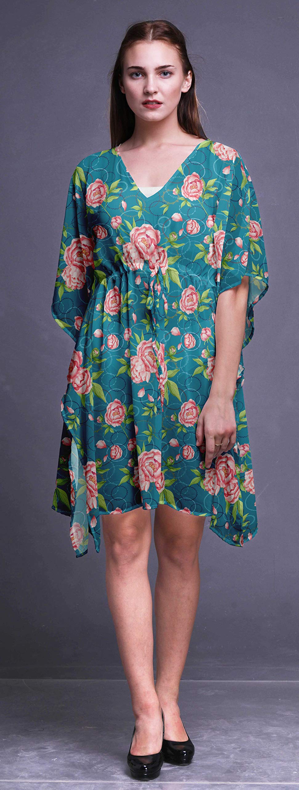 Bimba Women's Short Caftan Midi Dress - Beach Cover Up, Swimwear Kaftan for Poolside, Vacation & Summer Outfits